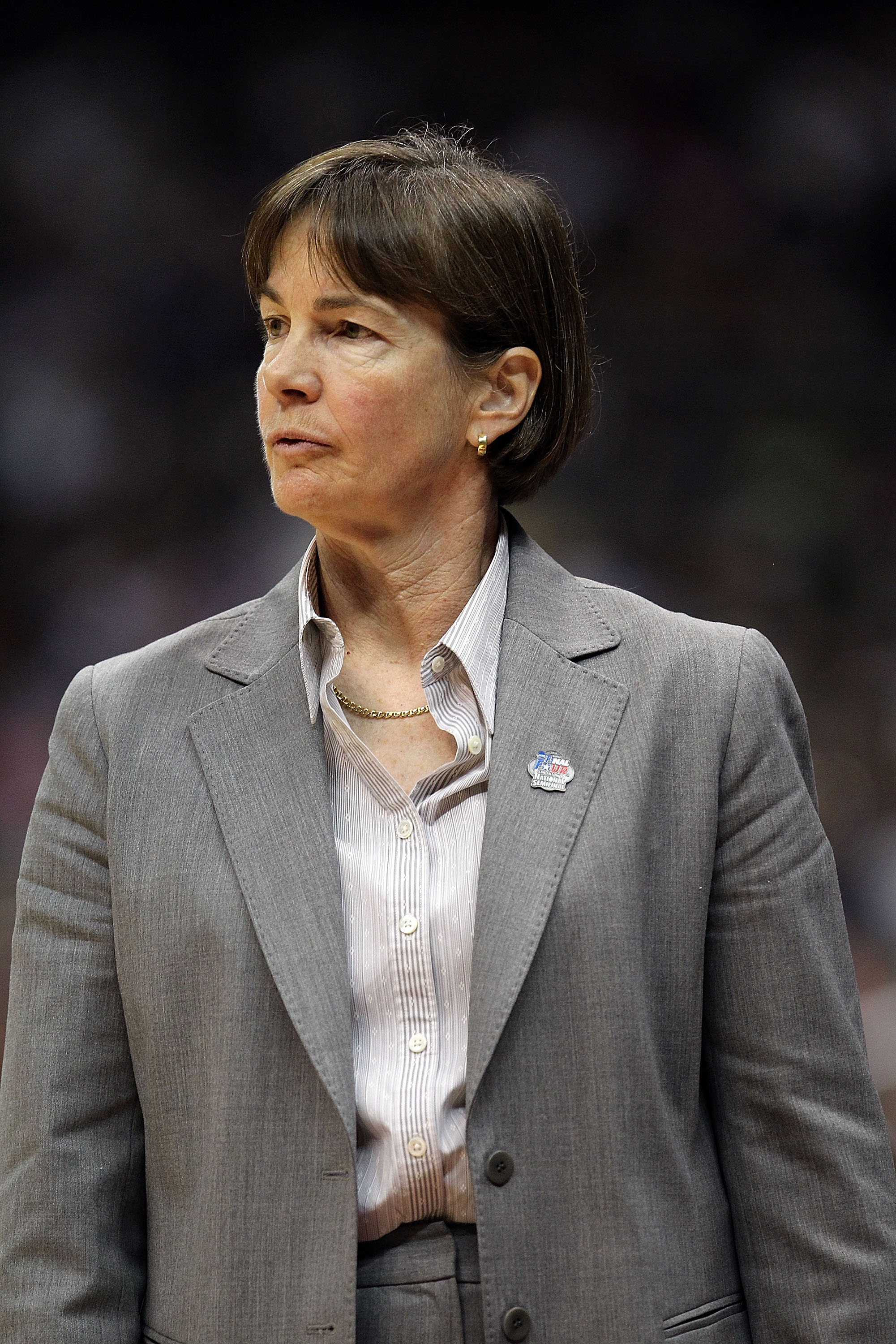 SAN ANTONIO - APRIL 04:  Head coach Tara VanDerveer of the Stanford Cardinal during the Women's Final Four Semifinals at the Alamodome on April 4, 2010 in San Antonio, Texas.  (Photo by Ronald Martinez/Getty Images)