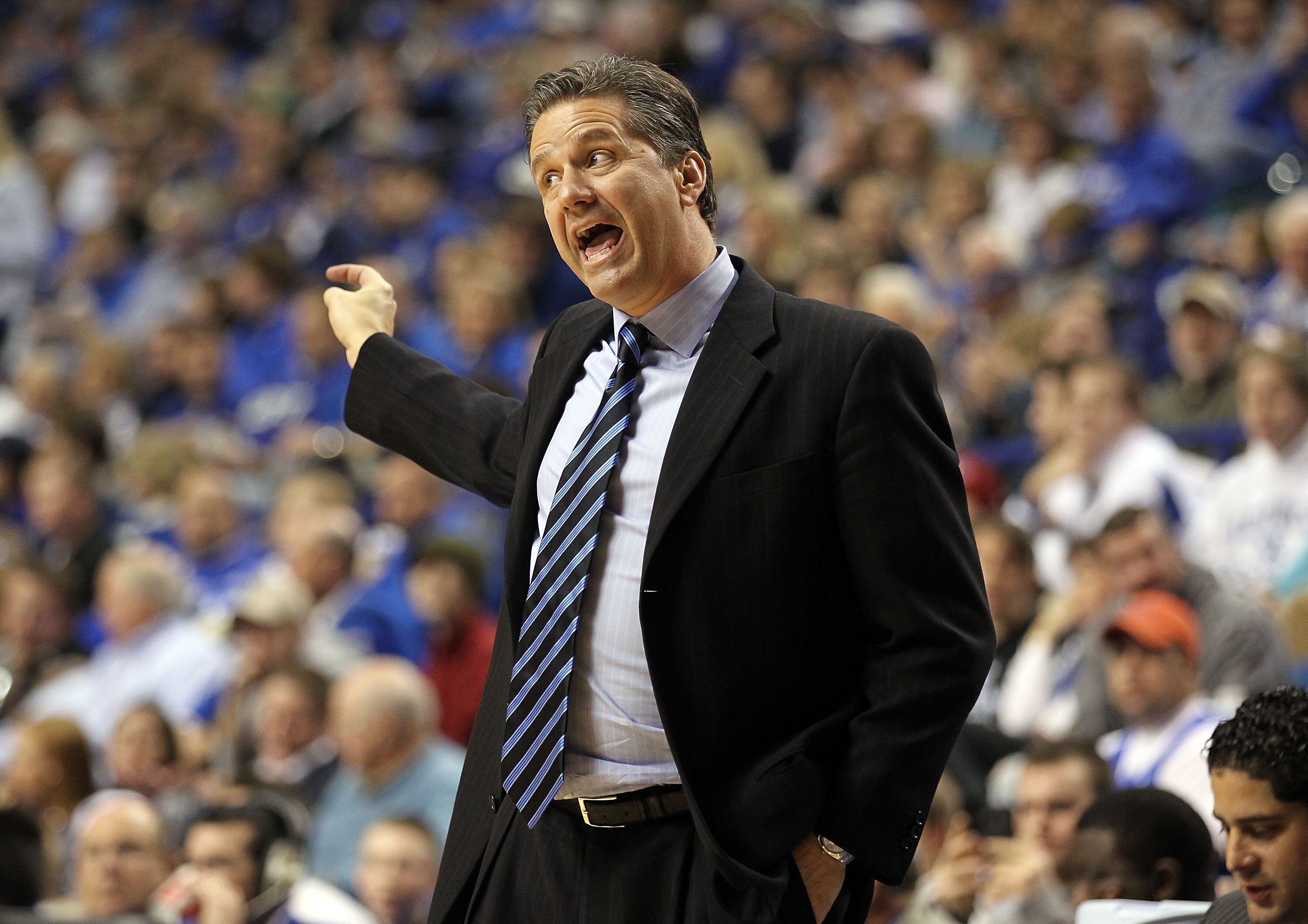 LEXINGTON, KY - DECEMBER 22:  John Calipari the Head Coach of the Kentucky Wildcats gives instructions to his team during the game against the Winthrop Eagles on December 22, 2010 in Lexington, Kentucky.  Kentucky won 89-52.  (Photo by Andy Lyons/Getty Im