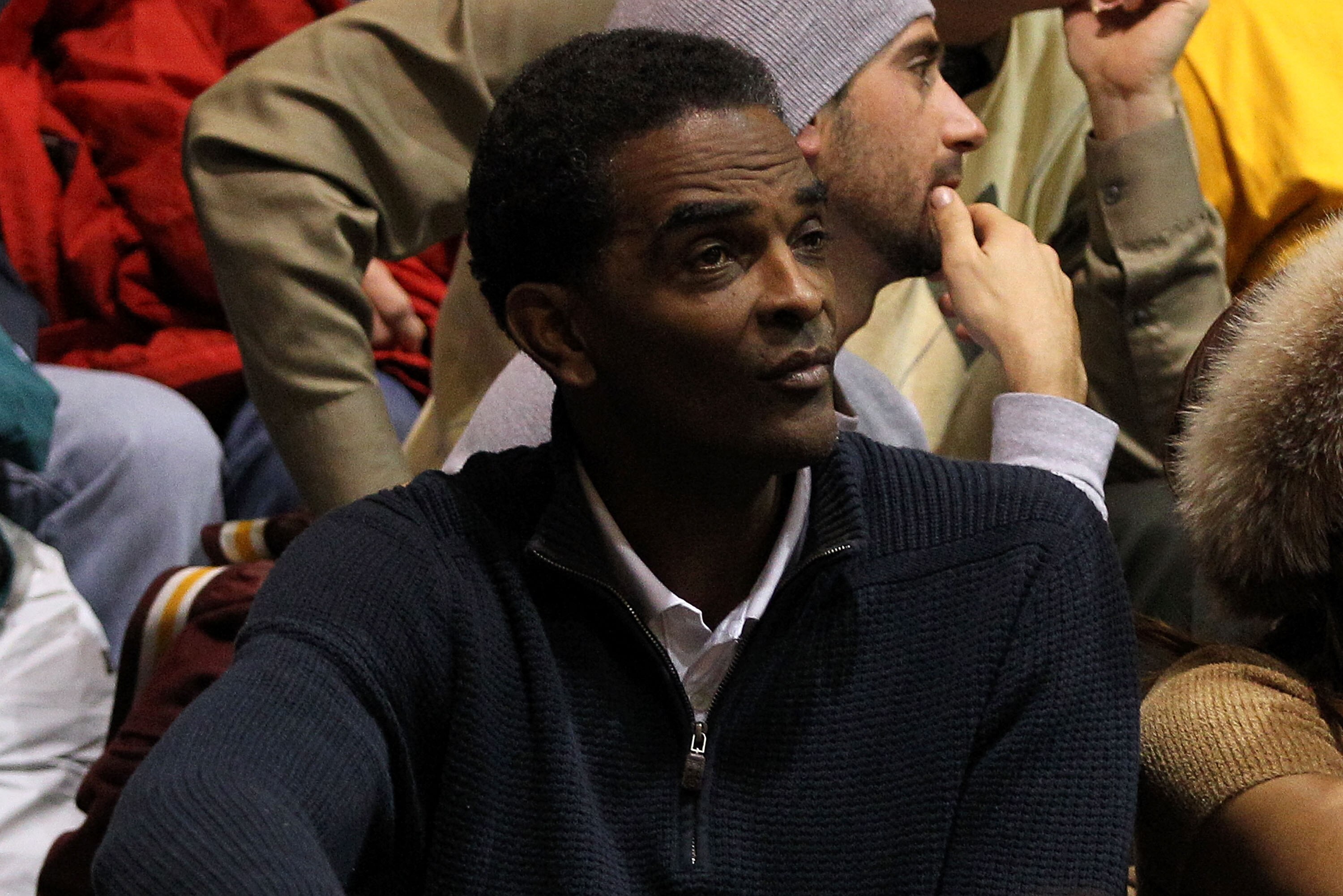 PHILADELPHIA, PA - DECEMBER 08:  Former NBA player Ralph Sampson watches his son Ralph Sampson III #50 of the Minnesota Golden Gophers play against the St. Joseph's Hawks at Michael J. Hagan Arena on December 8, 2010 in Philadelphia, Pennsylvania.  (Photo