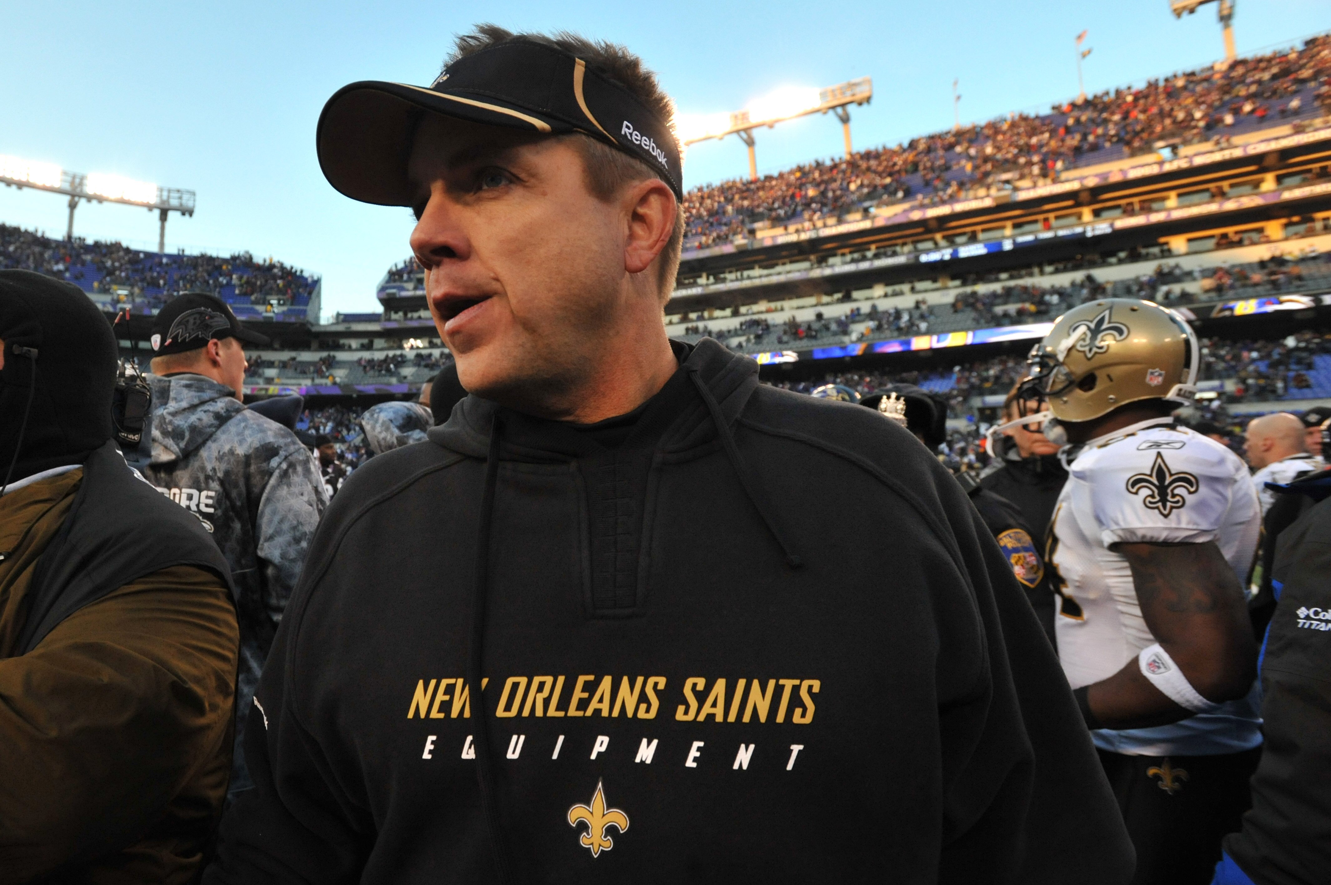 BALTIMORE, MD - DECEMBER 19:  Head coach Sean Payton of the New Orleans Saints walks off the field after the game against the Baltimore Ravens  at M&T Bank Stadium on December 19, 2010 in Baltimore, Maryland. The Ravens defeated the Saints 30-24. (Photo b