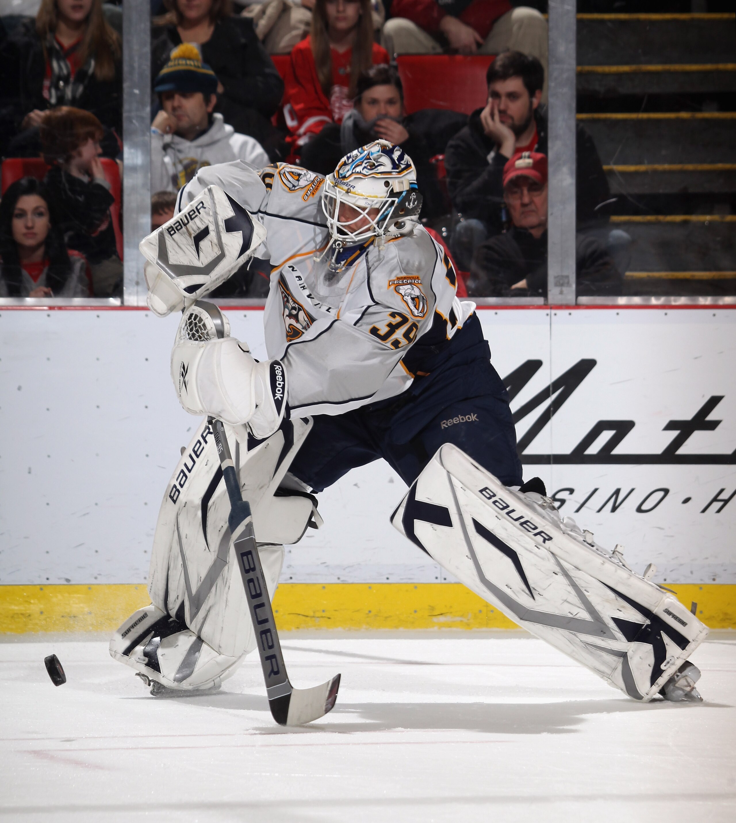 DETROIT, MI - DECEMBER 08: Anders Lindback #39 of the Nashville Predators tends net against the Detroit Red Wings at the Joe Louis Arena on December 8, 2010 in Detroit, Michigan. The Predators defeated the Red Wings 3-2. (Photo by Bruce Bennett/Getty Im DETROIT, MI - DECEMBER 08: Anders Lindback #39 of the Nashville Predators tends net against the Detroit Red Wings at the Joe Louis Arena on December 8, 2010 in Detroit, Michigan. The Predators defeated the Red Wings 3-2. (Photo by Bruce Bennett/Getty Im