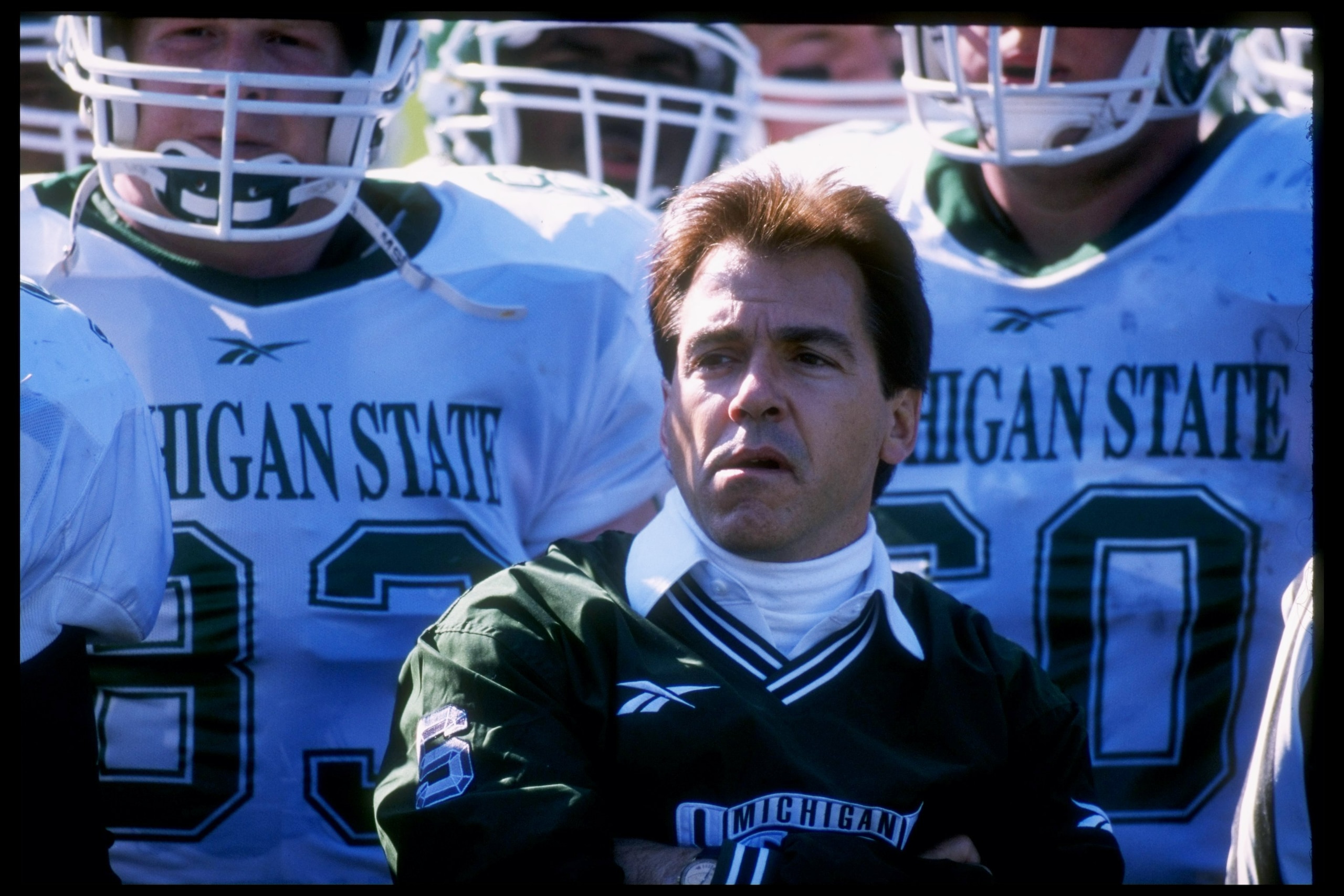 8 Nov 1997: Head coach Nick Saban of the Michigan State Spartans looks on during a game against the Purdue Boilermakers at Ross Ade Stadium in Lafayette, Indiana. Purdue won the game 22-21. Mandatory Credit: Jonathan Daniel /Allsport 8 Nov 1997: Head coach Nick Saban of the Michigan State Spartans looks on during a game against the Purdue Boilermakers at Ross Ade Stadium in Lafayette, Indiana. Purdue won the game 22-21. Mandatory Credit: Jonathan Daniel /Allsport