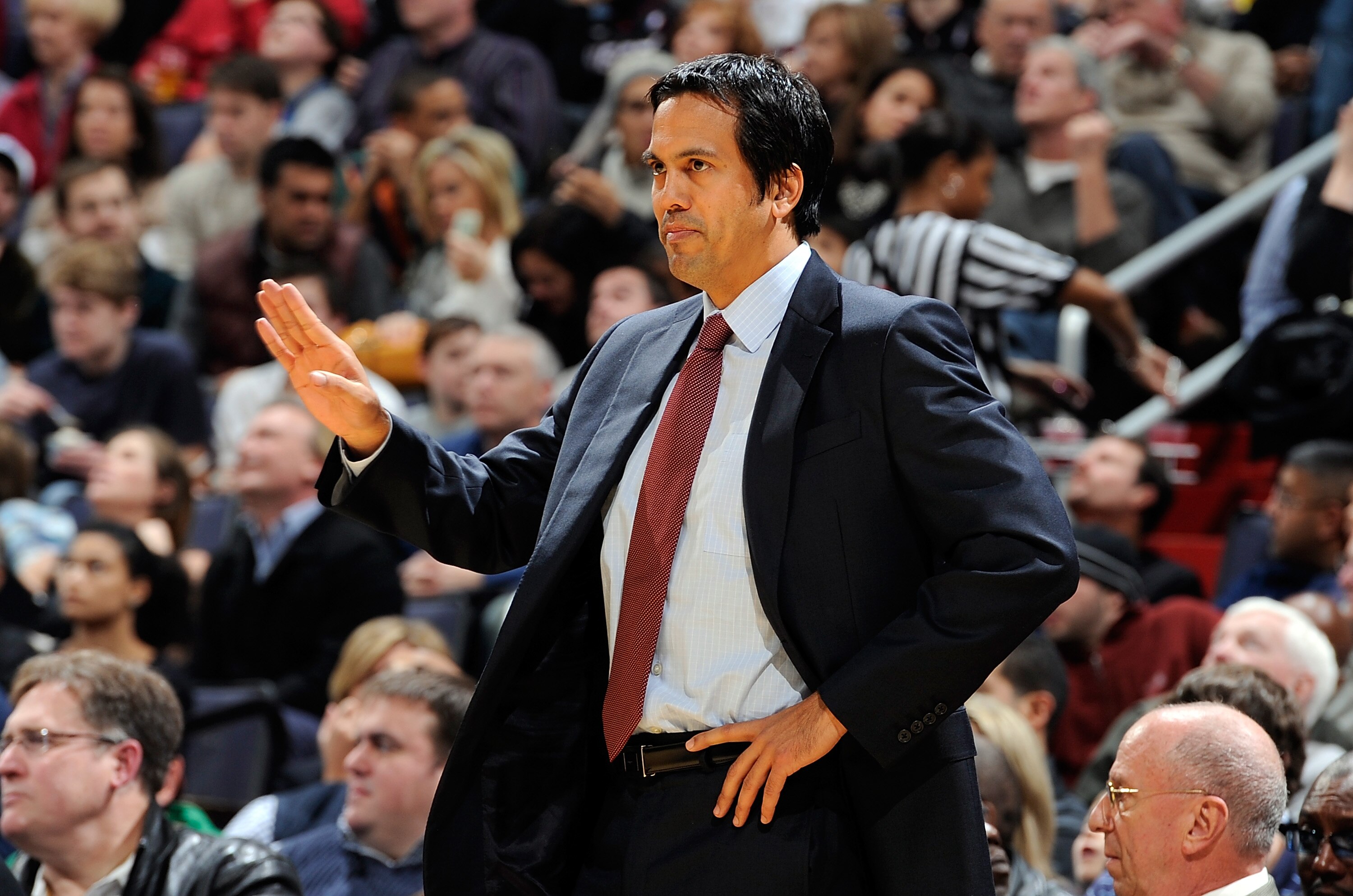WASHINGTON, DC - DECEMBER 18:  Head coach Eric Spoelstra of the Miami Heat watches the game against the Washington Wizards at the Verizon Center on December 18, 2010 in Washington, DC. NOTE TO USER: User expressly acknowledges and agrees that, by download
