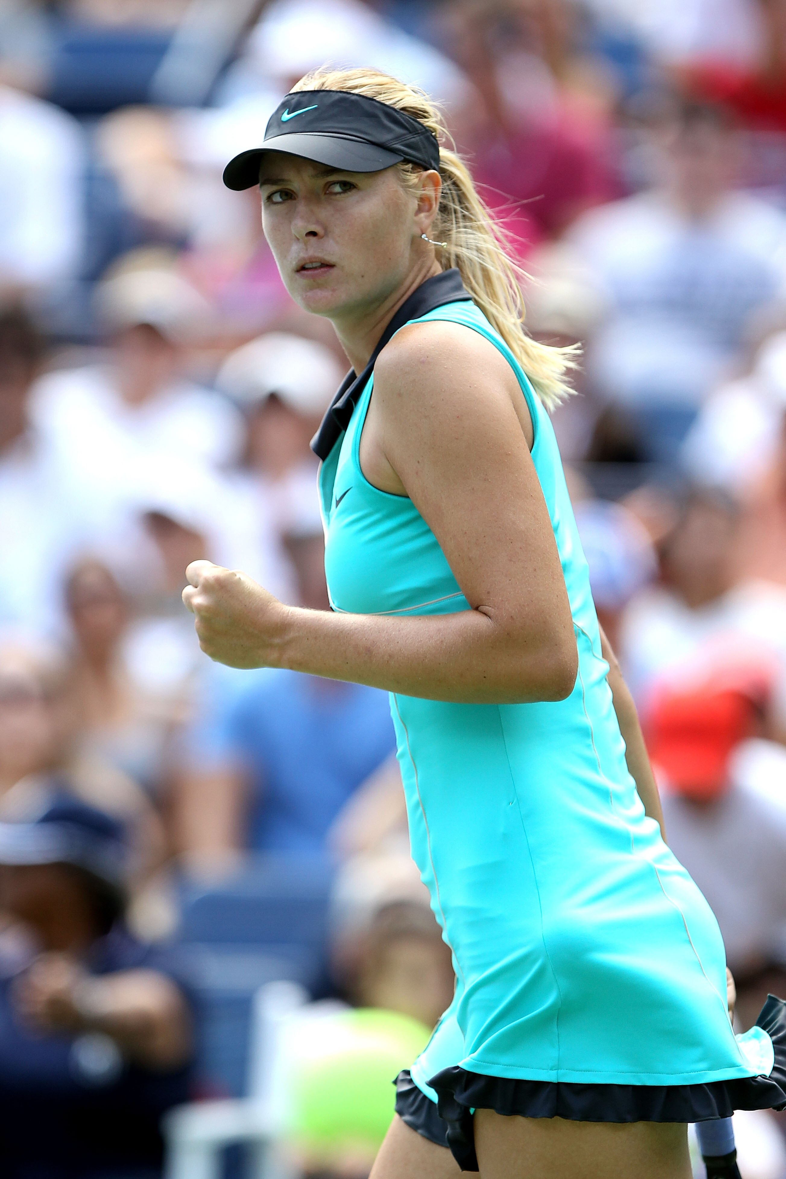 NEW YORK - SEPTEMBER 04:  Maria Sharapova of Russia celebrates match point against Beatrice Capra of the United States during the women's singles match on day six of the 2010 U.S. Open at the USTA Billie Jean King National Tennis Center on September 4, 20