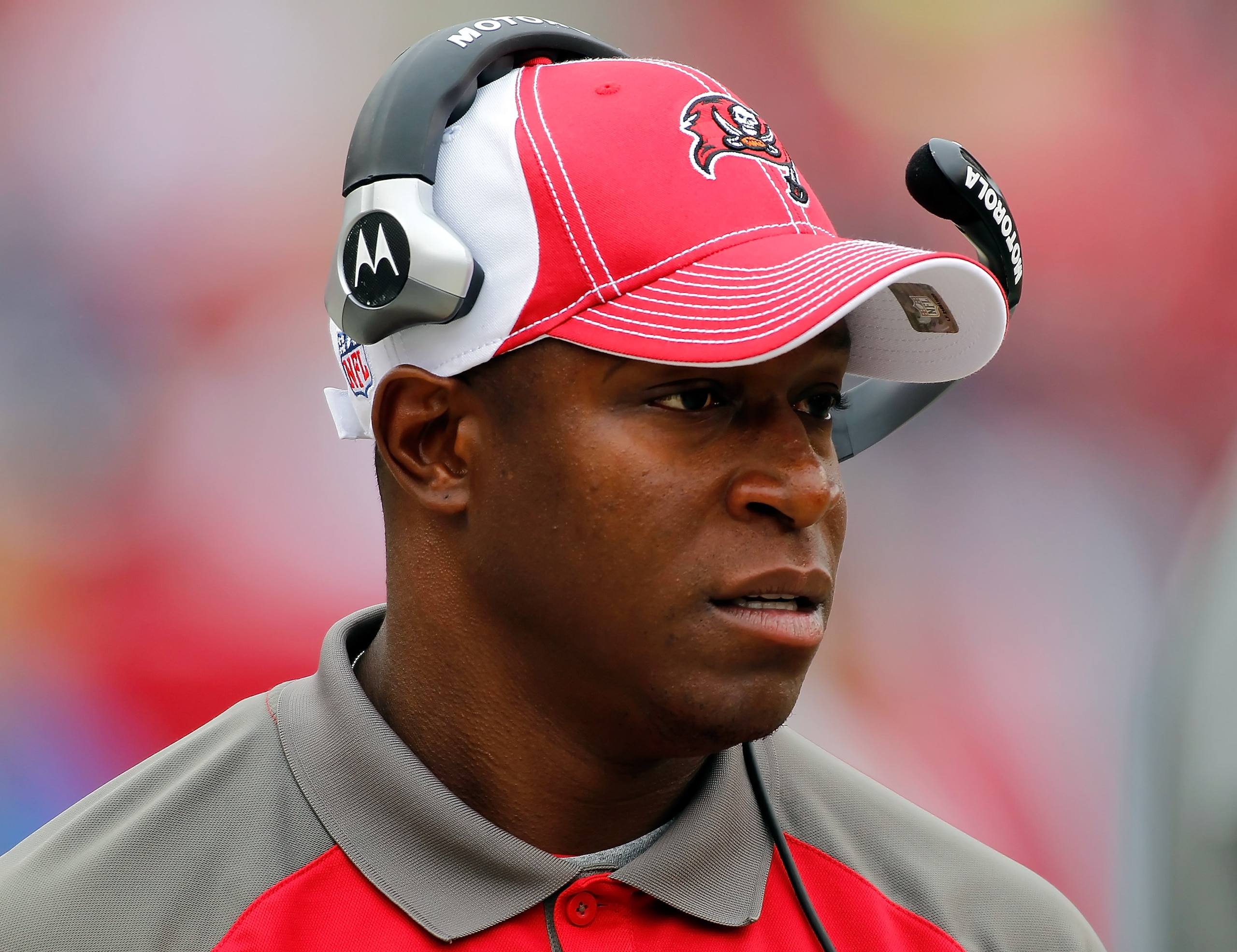 TAMPA, FL - DECEMBER 19:  Head coach Raheem Morris of the Tampa Bay Buccaneers directs his team against the Detroit Lions during the game at Raymond James Stadium on December 19, 2010 in Tampa, Florida.  (Photo by J. Meric/Getty Images)