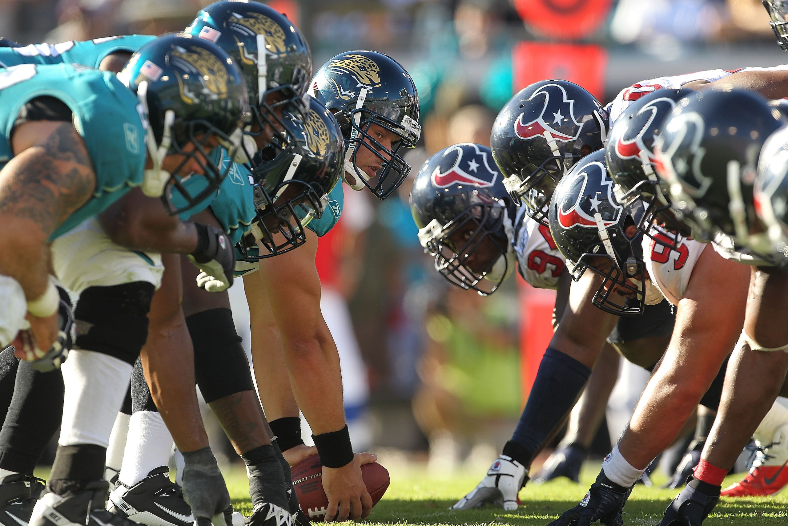 JACKSONVILLE, FL - NOVEMBER 14:  The Jacksonville Jaguars line up during a game against the Houston Texans at EverBank Field on November 14, 2010 in Jacksonville, Florida.  (Photo by Mike Ehrmann/Getty Images)