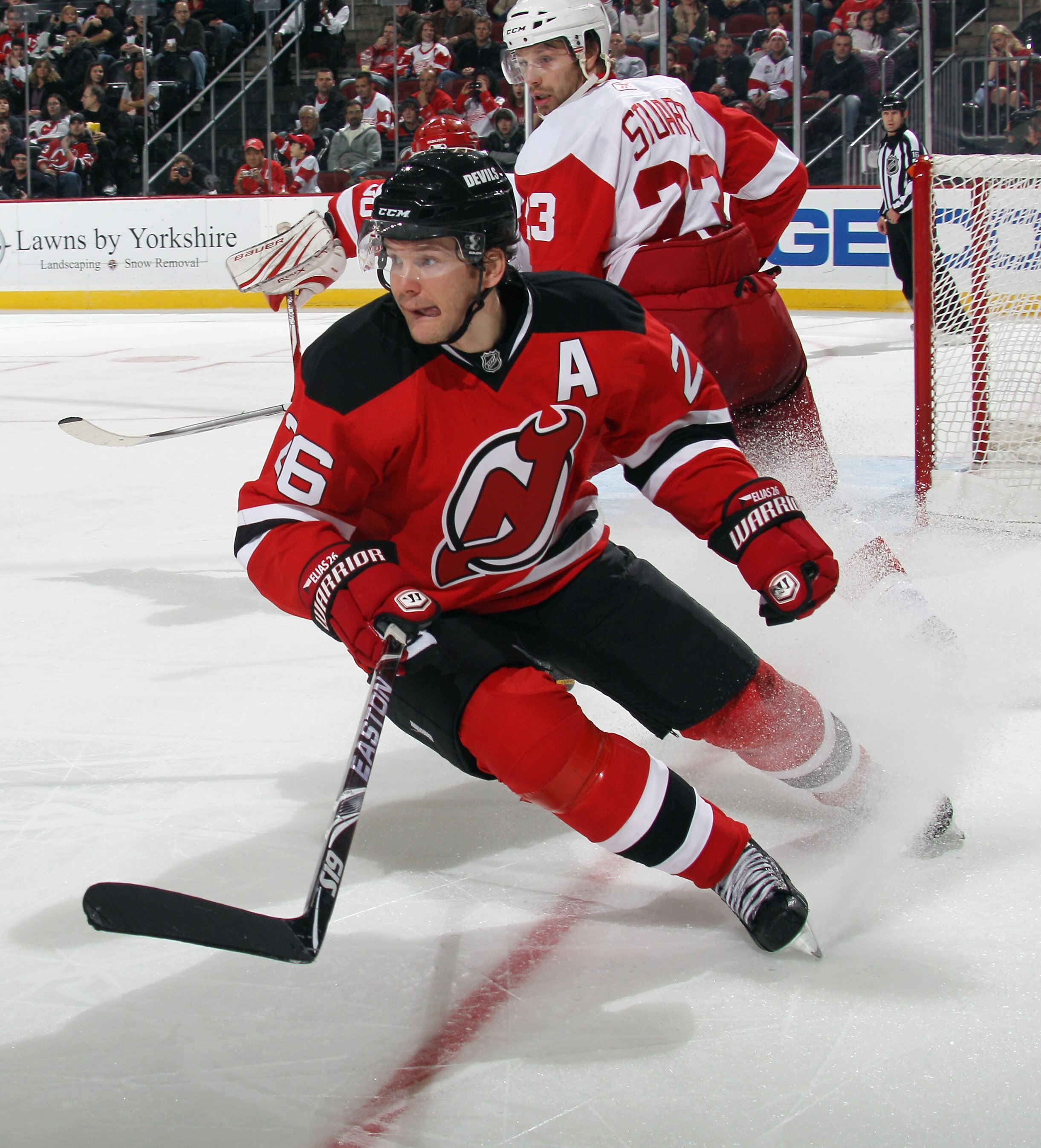 NEWARK, NJ - DECEMBER 11: Patrik Elias #26 of the New Jersey Devils skates against the Detroit Red Wings at the Prudential Center on December 11, 2010 in Newark, New Jersey. The Red Wings defeated the the Devils 4-1.  (Photo by Bruce Bennett/Getty Images)