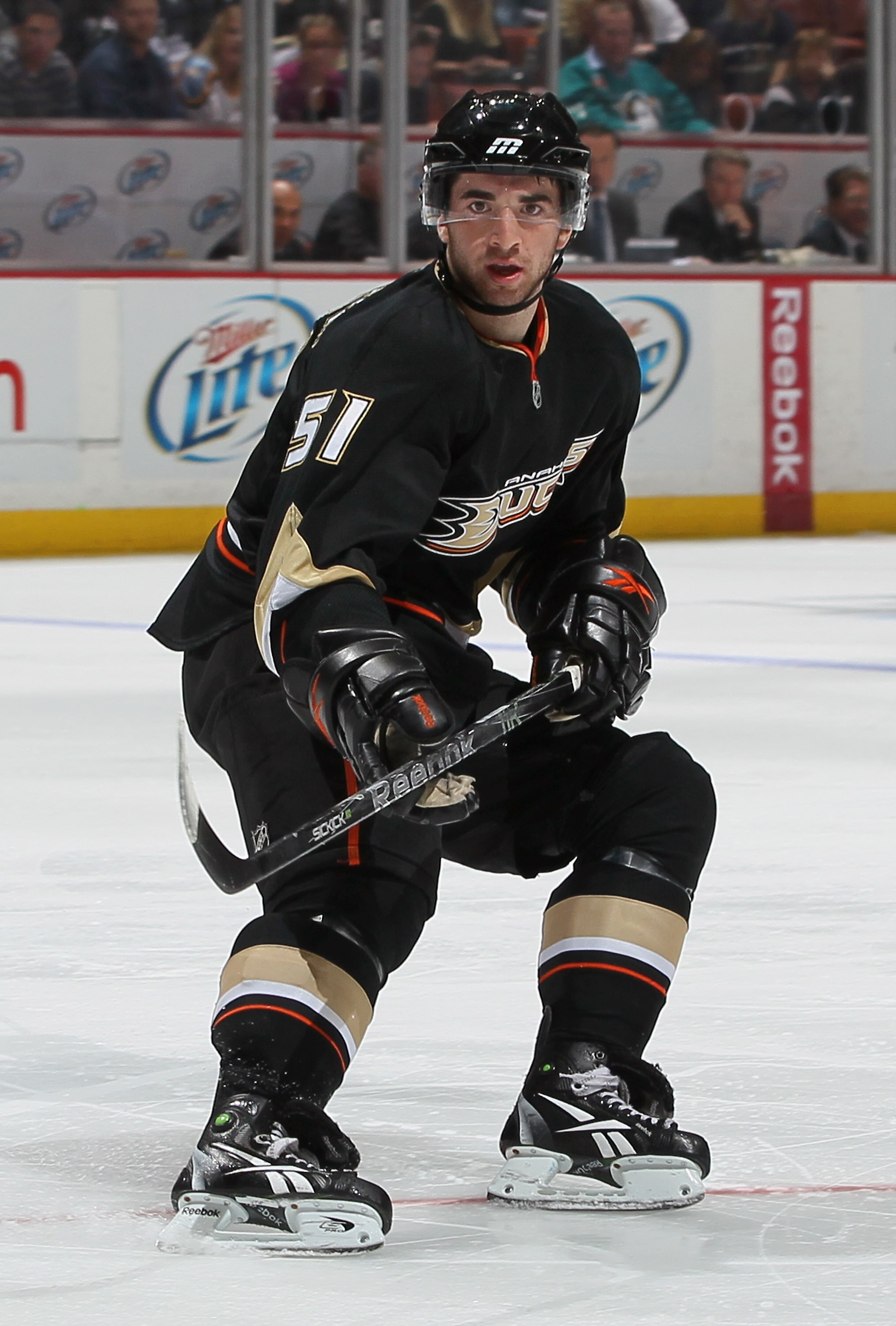ANAHEIM, CA - NOVEMBER 05:  Kyle Palmieri #51 of the Anaheim Ducks skates against the Pittsburgh Penguins at the Honda Center on November 5, 2010 in Anaheim, California. The Ducks defeated the Penguins 3-2.  (Photo by Jeff Gross/Getty Images)