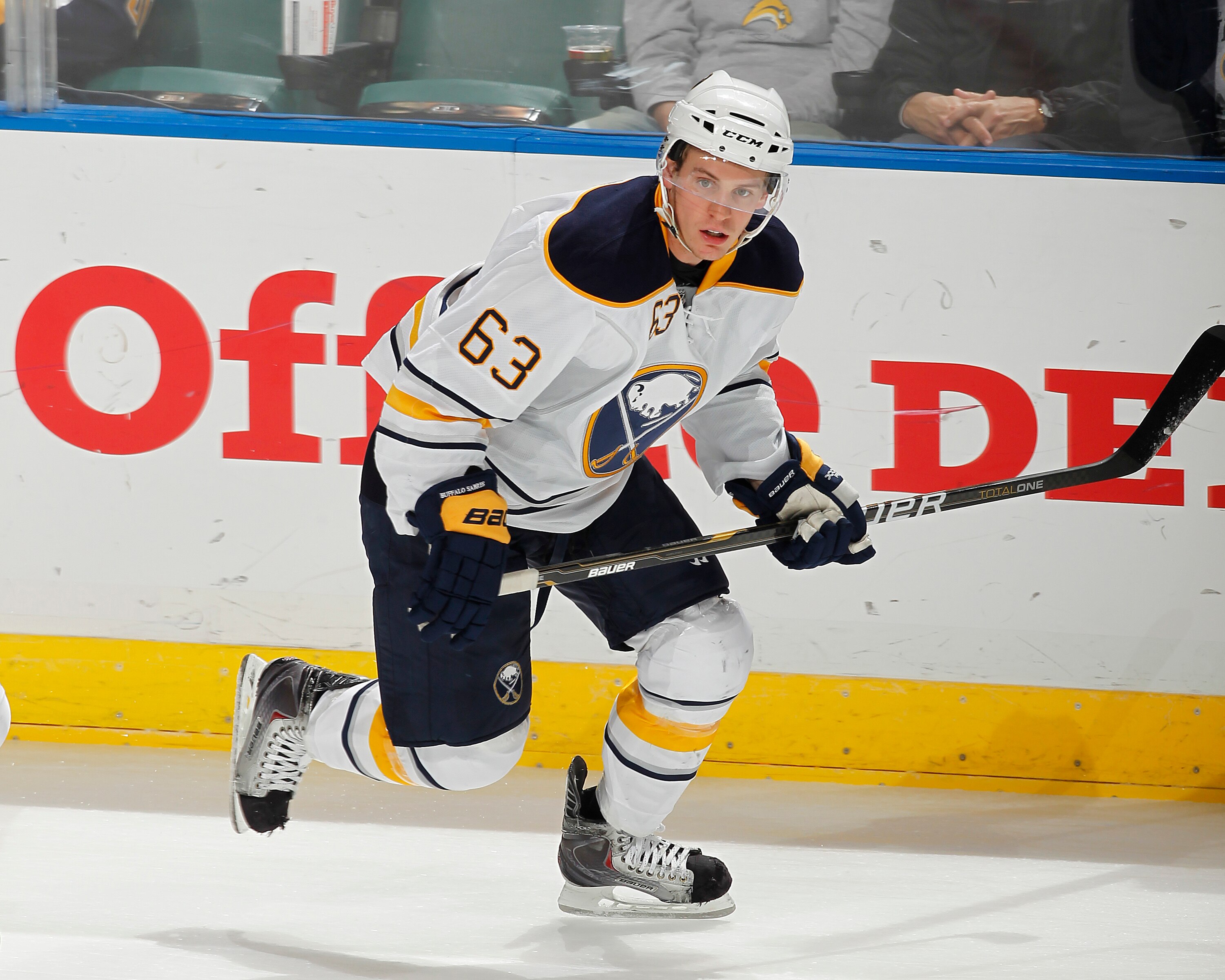 SUNRISE, FL - DECEMBER 17: Tyler Ennis #63 of the Buffalo Sabres skates prior to the game against the Florida Panthers on December 17, 2010 at the BankAtlantic Center in Sunrise, Florida. The Panthers defeated the Sabres 6-2. (Photo by Joel Auerbach/Getty
