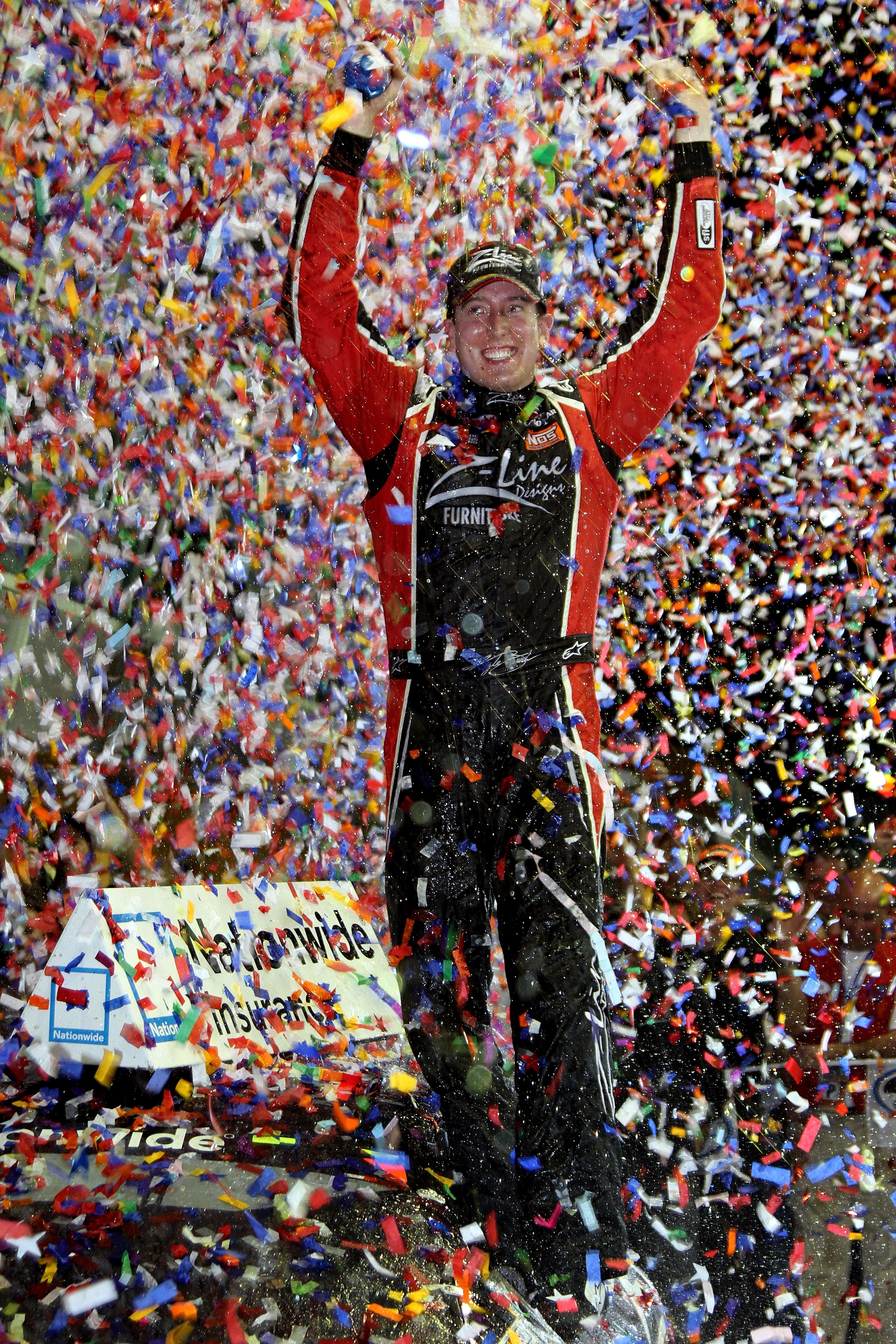 HOMESTEAD, FL - NOVEMBER 20:  Kyle Busch, driver of the #18 Z-Line Designs Toyota, celebrates after winning the NASCAR Nationwide Series Ford 300 at Homestead-Miami Speedway on November 20, 2010 in Homestead, Florida.  (Photo by Jerry Markland/Getty Image