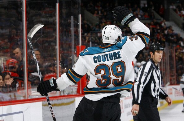 OTTAWA, ON - DECEMBER 02:  Logan Couture #39 of the San Jose Sharks celebrates a goal against the Ottawa Senators in a game at Scotiabank Place on December 2, 2010 in Ottawa, Ontario, Canada.  (Photo by Phillip MacCallum/Getty Images)