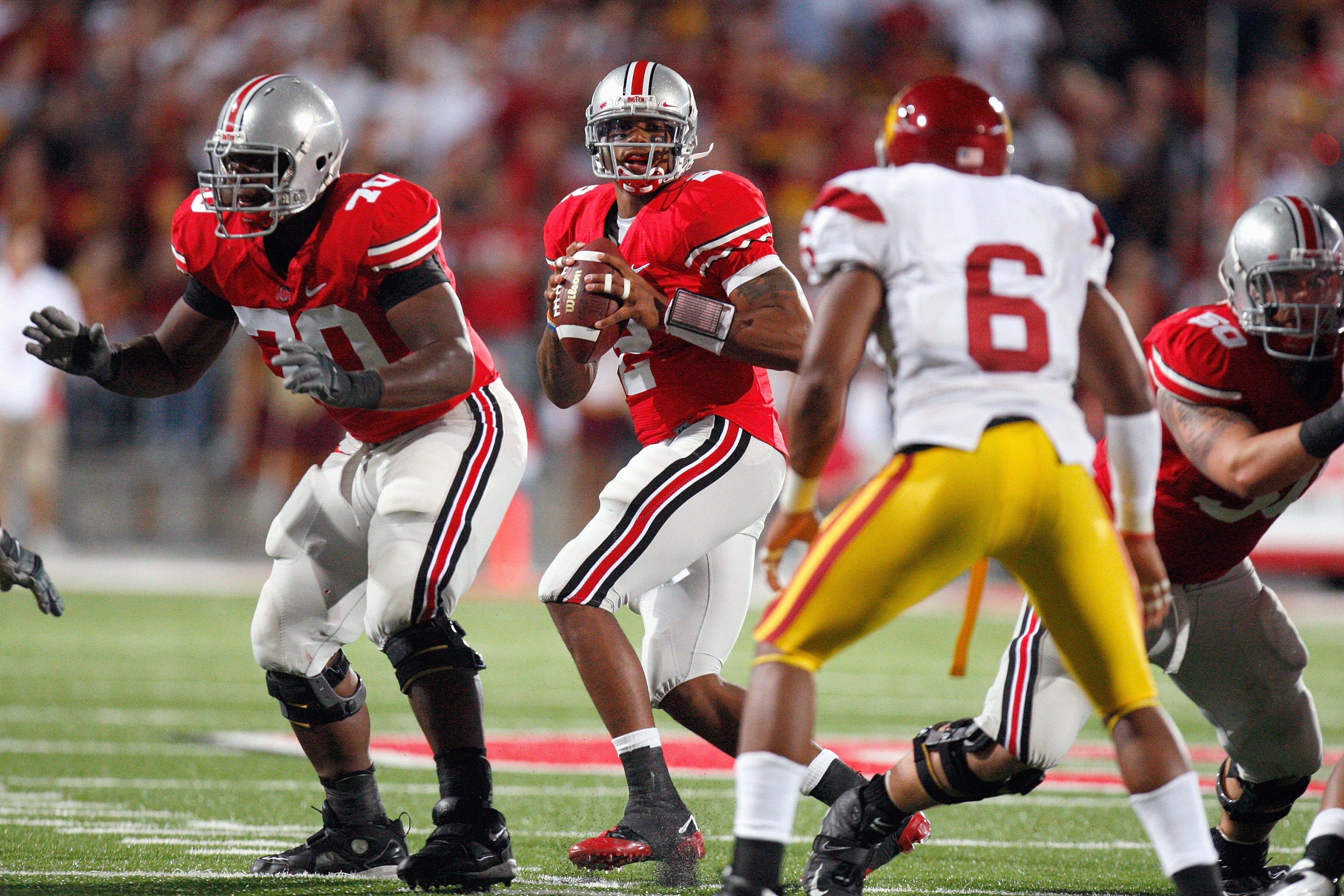 COLUMBUS, OH - SEPTEMBER 12:  Quarterback Terrelle Pryor #2 of the Ohio State Buckeyes looks to pass the ball during the game against the Southern California Trojans on September 12, 2009 at Ohio Stadium in Columbus, Ohio. The Trojans defeated the Buckeye