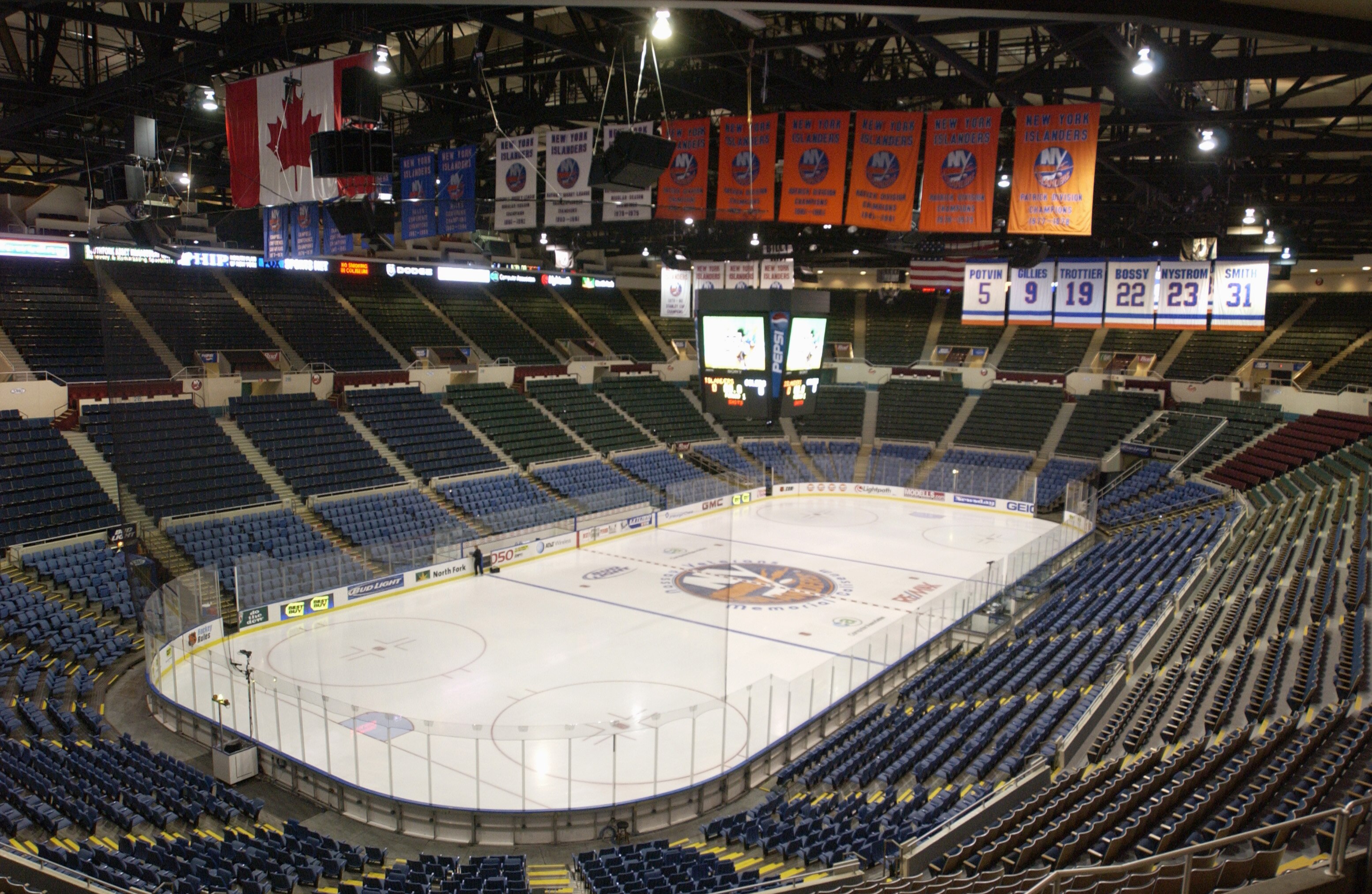 UNIONDALE, NY - NOVEMBER 8: Interior view of the Nassau Collisium, home of the New York Islanders taken on November 8, 2002 in Uniondale, New York (Photo by Ezra Shaw/Getty Images)