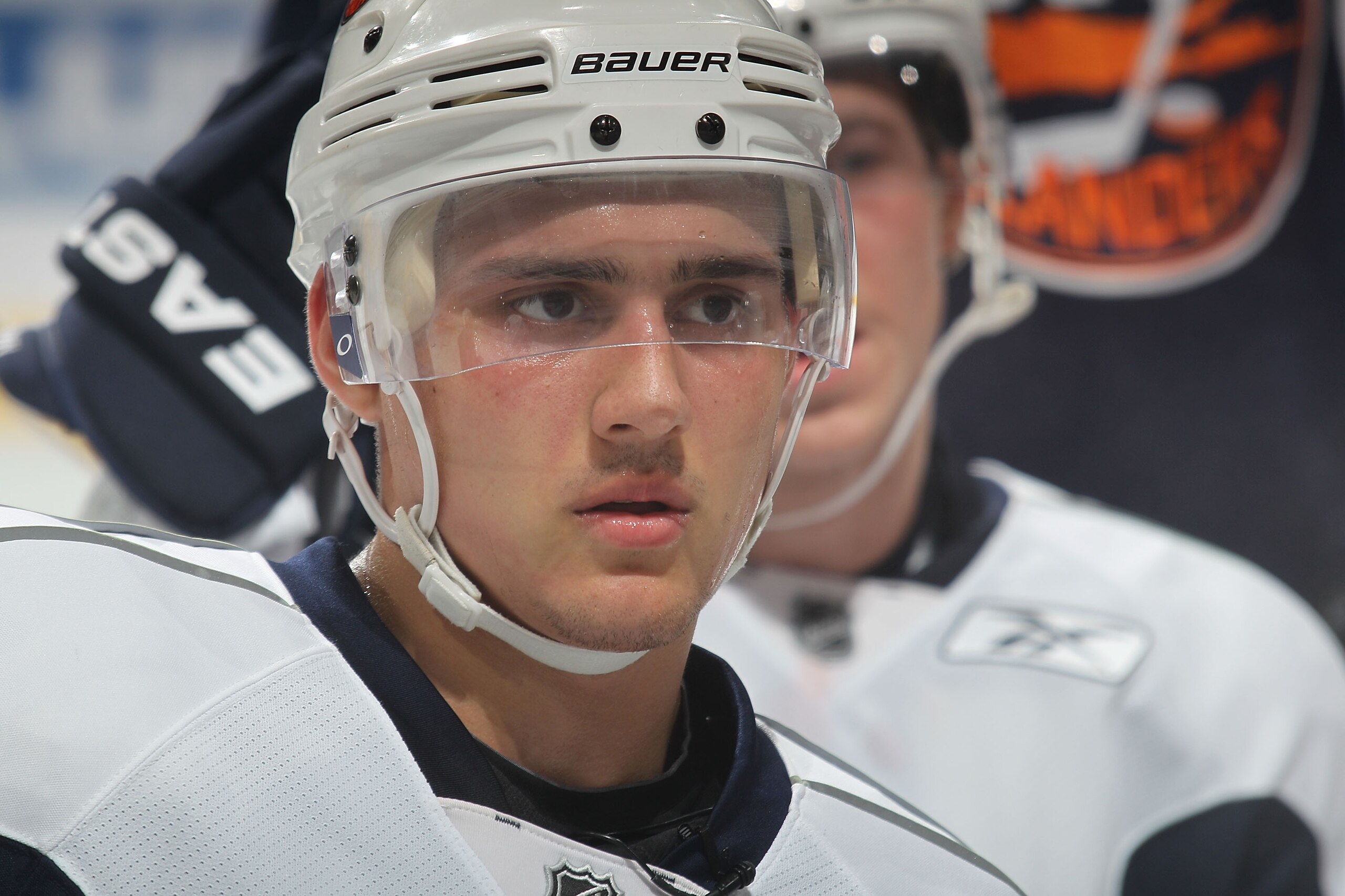 UNIONDALE, NY - JULY 07: The first draft pick in 2010 for the New York Islanders, Nino Niederreiter, listens to the coaches instructions during rookie camp at Nassau Veterans Memorial Coliseum on July 7, 2010 in Uniondale, New York. (Photo by Bruce Bennet