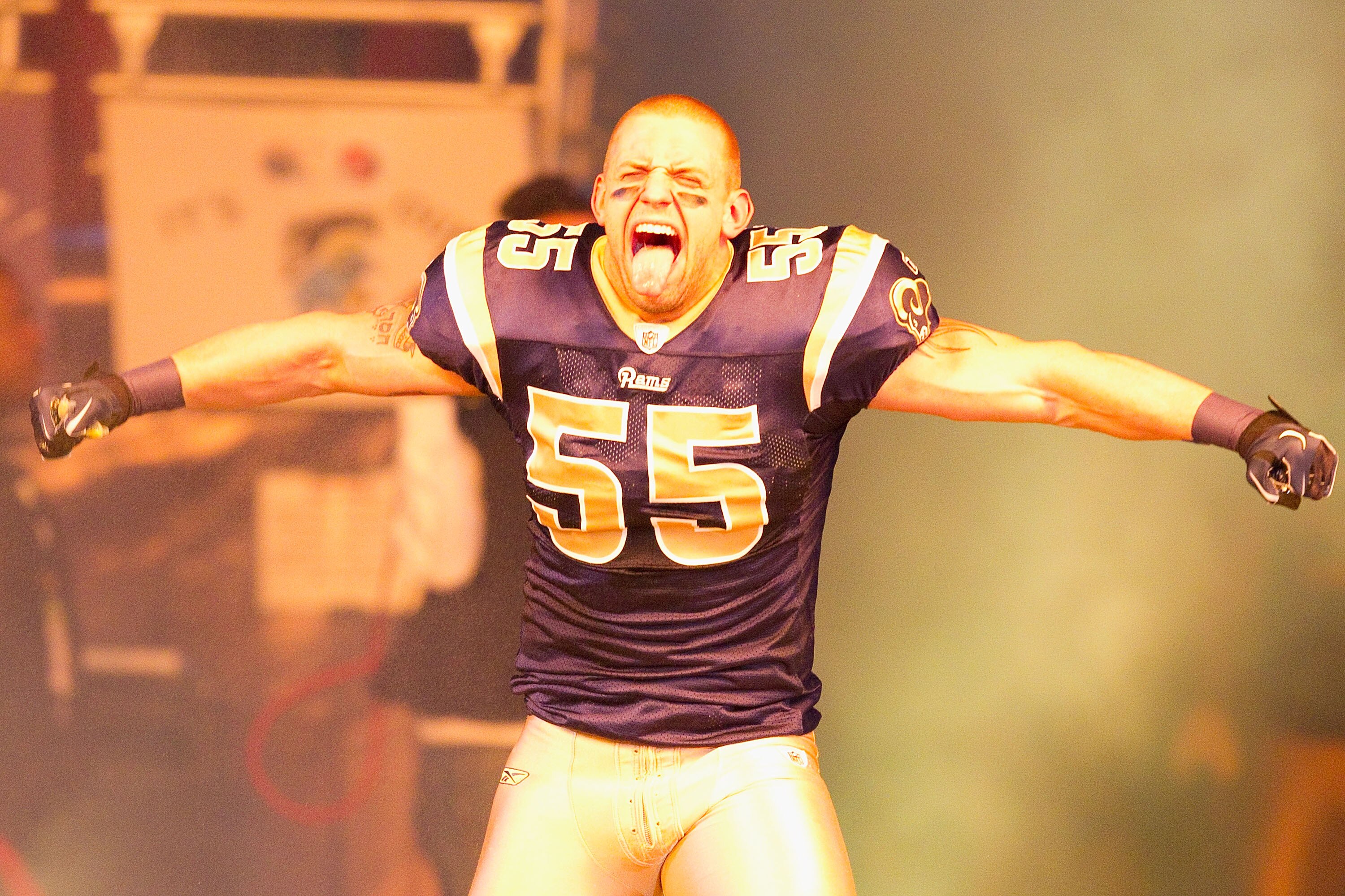ST. LOUIS, MO - DECEMBER 19: James Laurinaitis #55 of the St. Louis Rams is introduced prior to playing the Kansas City Chiefs at the Edward Jones Dome on December 19, 2010 in St. Louis, Missouri.  The Chiefs beat the Rams 27-13.  (Photo by Dilip Vishwana