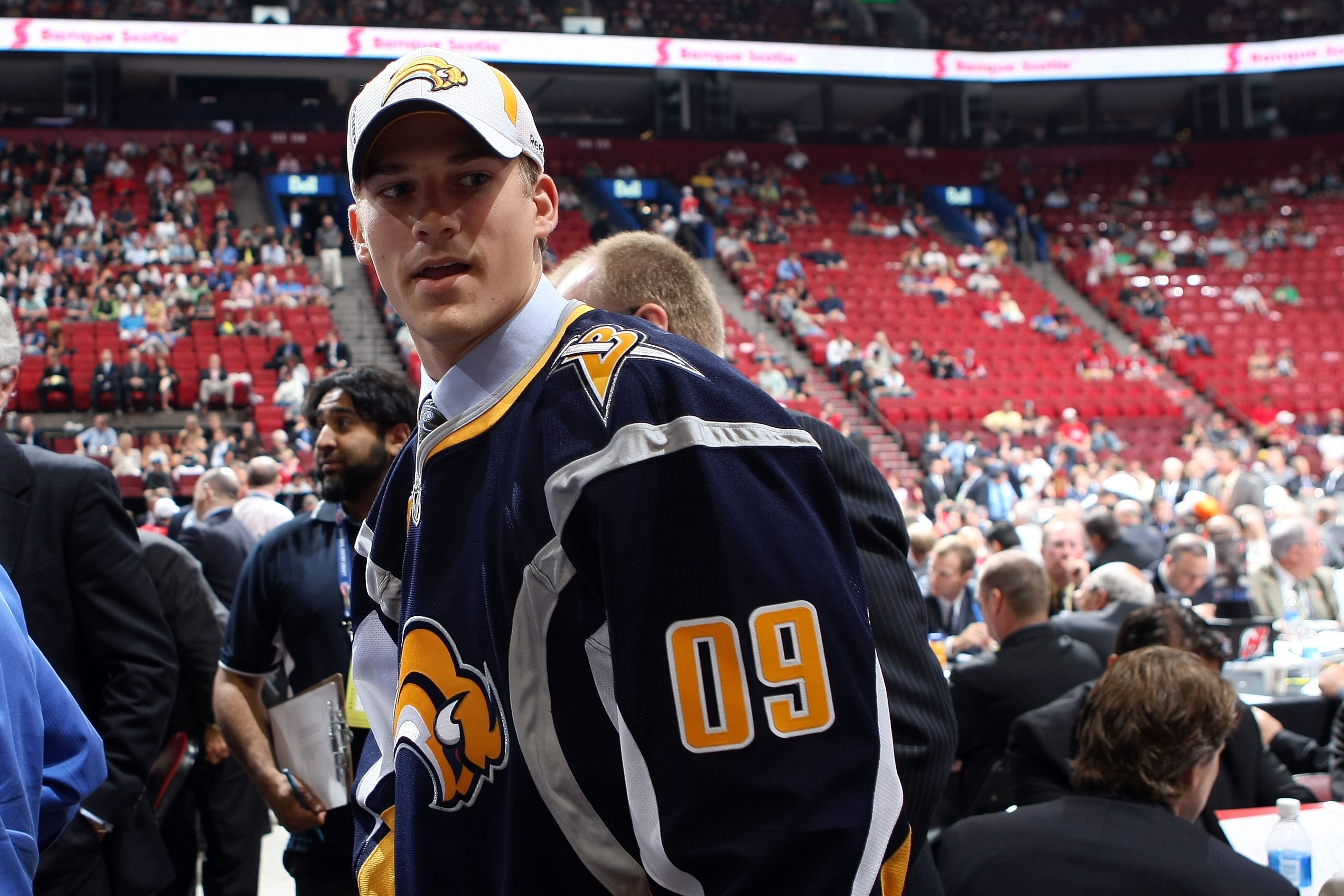 MONTREAL, QC - JUNE 27:  Marcus Foligno of the Buffalo Sabres looks on after he was drafted by the Sabres in the fourth round during the 2009 NHL Entry Draft at the Bell Centre on June 27, 2009 in Montreal, Quebec, Canada.  (Photo by Bruce Bennett/Getty I