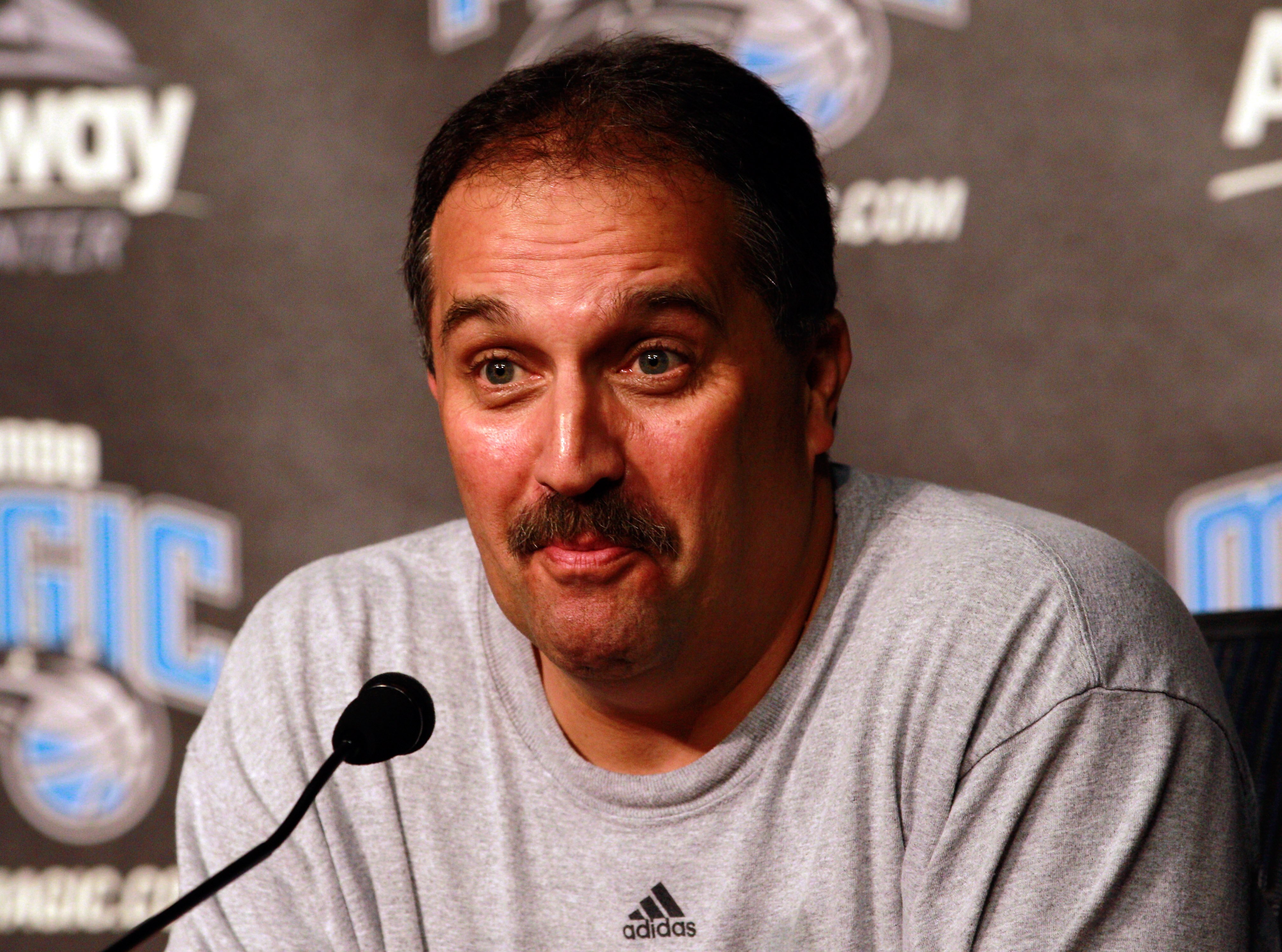 ORLANDO, FL - DECEMBER 18:  Stan Van Gundy head coach of the Orlando Magic speaks to the media regarding the aquisition of Jason Richardson, Hedo Turkoglu, Gilbert Arenas, and Earl Clark from the Phoenix Suns at Amway Arena on December 18, 2010 in Orlando