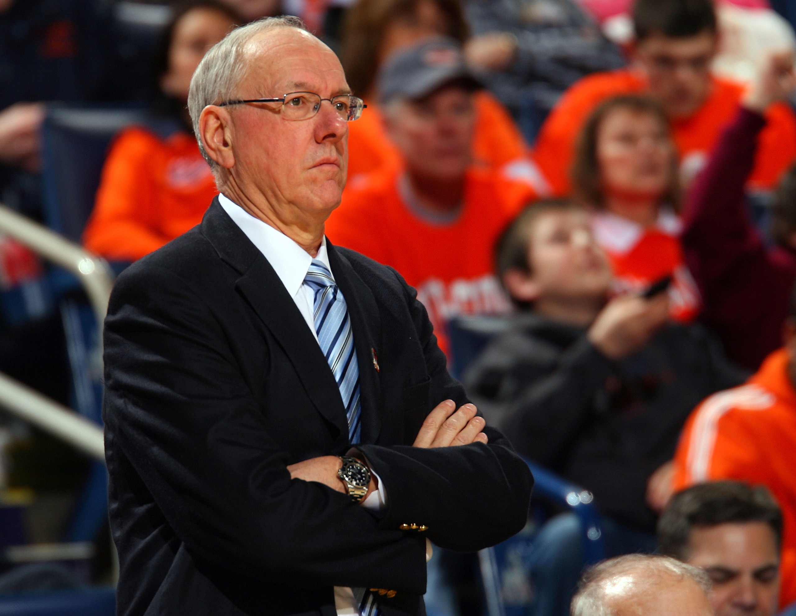 BUFFALO, NY - MARCH 19: Head coach Jim Boeheim of the Syracuse Orange looks on from the bench during the first round of the 2010 NCAA men's basketball tournament at HSBC Arena on March 19, 2010 in Buffalo, New York. (Photo by Rick Stewart/Getty Images) BUFFALO, NY - MARCH 19: Head coach Jim Boeheim of the Syracuse Orange looks on from the bench during the first round of the 2010 NCAA men's basketball tournament at HSBC Arena on March 19, 2010 in Buffalo, New York. (Photo by Rick Stewart/Getty Images)