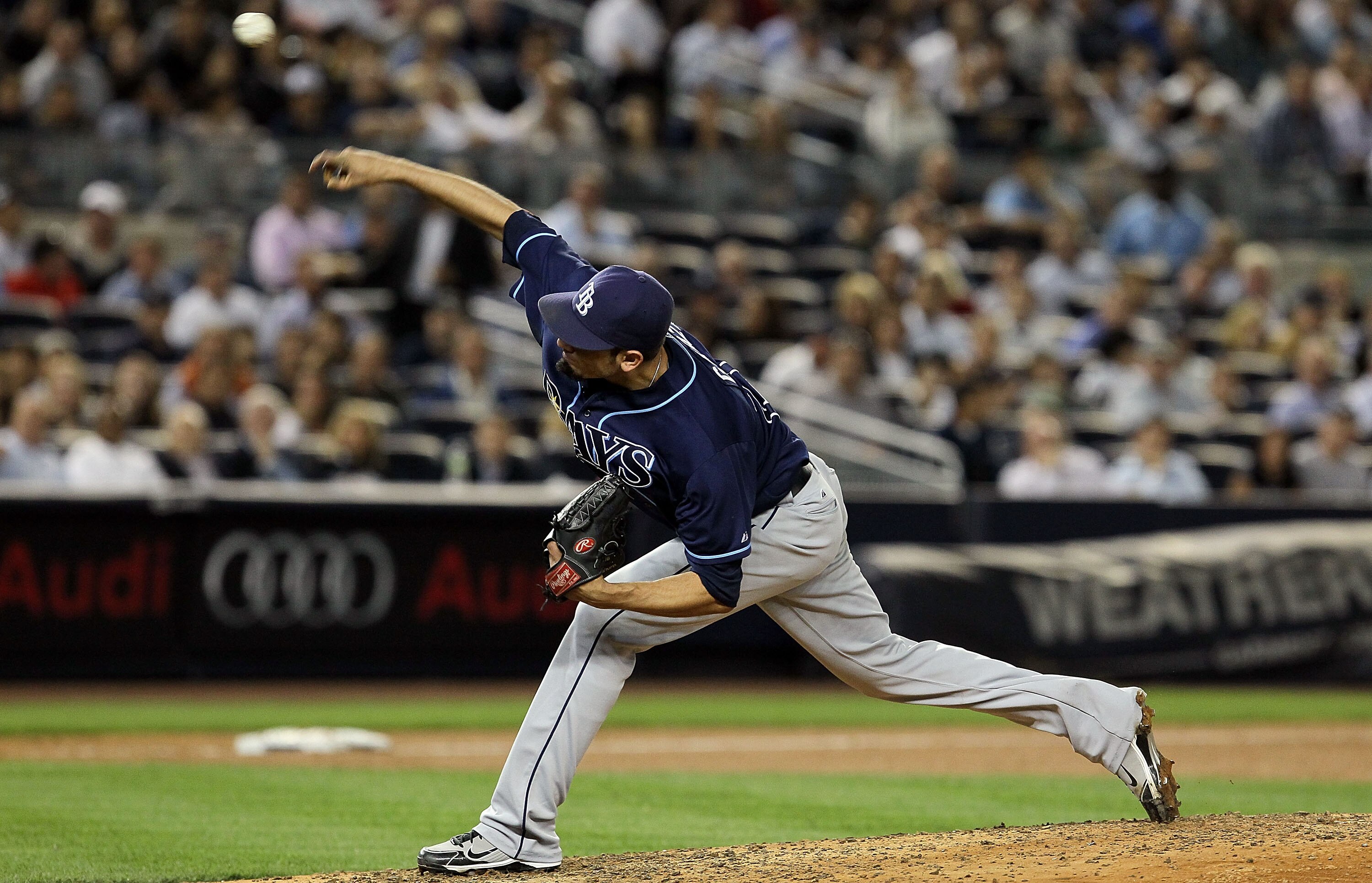 NEW YORK - SEPTEMBER 20:  Matt Garza #22 of the Tampa Bay Rays delivers a pitch against the New York Yankees on September 20, 2010 at Yankee Stadium in the Bronx borough of New York City.  (Photo by Jim McIsaac/Getty Images)