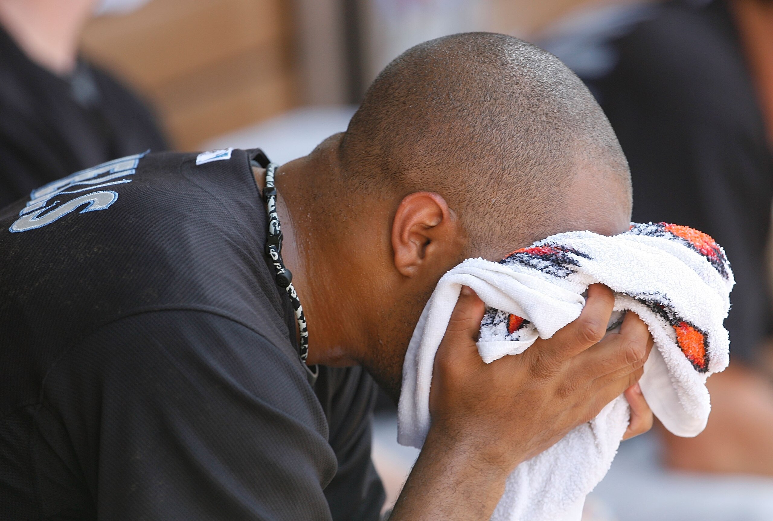 ANAHEIM, CA - JULY 06: Vernon Wells #5 of the Toronto Blue Jays holds his face in a towel as he sits dejected in the dugout after the Los Angeles Angels of Anaheim defeated the Blue Jays 7-1 at the game at Angels Stadium on July 6, 2008 in Anaheim, Calif ANAHEIM, CA - JULY 06: Vernon Wells #5 of the Toronto Blue Jays holds his face in a towel as he sits dejected in the dugout after the Los Angeles Angels of Anaheim defeated the Blue Jays 7-1 at the game at Angels Stadium on July 6, 2008 in Anaheim, Calif