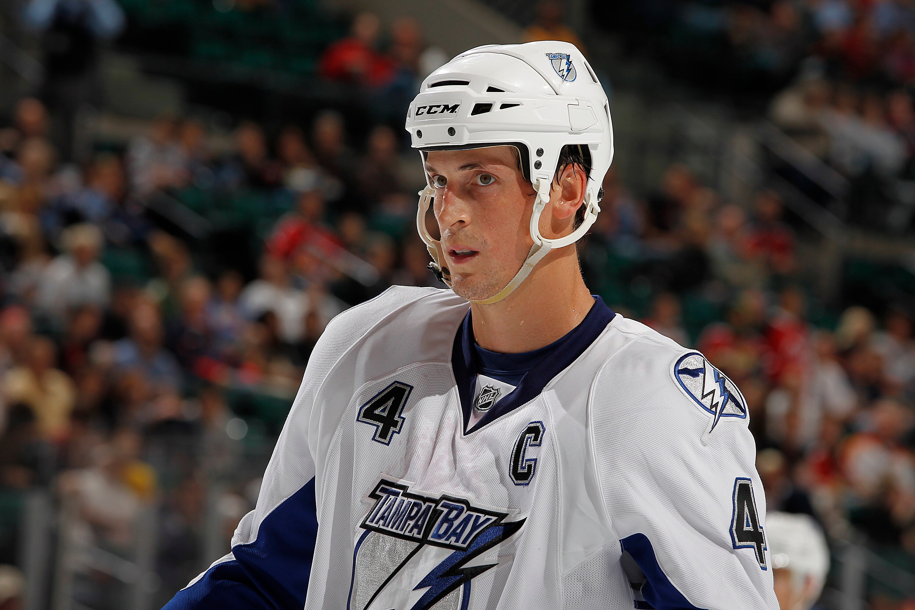 SUNRISE, FL - OCTOBER 1: Vincent Lecavalier #4 of the Tampa Bay Lightning during a break in action against the Florida Panthers during a pre season game on October 1, 2010 at the BankAtlantic Center in Sunrise, Florida. The Lightning defeated the Panthers
