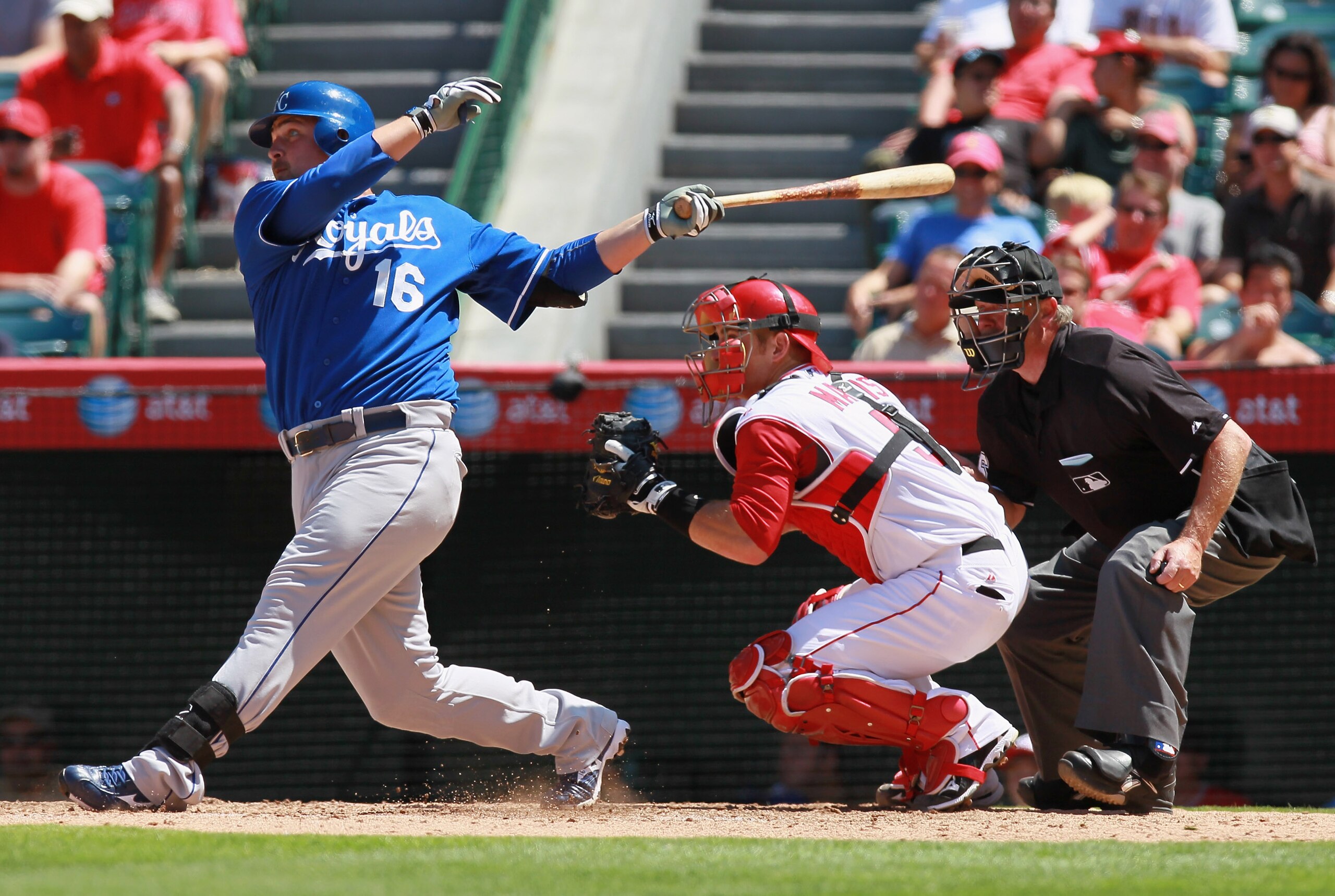 ANAHEIM, CA - AUGUST 11: Billy Butler #16 of the Kansas City Royals hits a base hit against the Los Angeles Angels of Anaheim in the eighth inning at Angel Stadium on August 11, 2010 in Anaheim, California. The Angels defeated the Royals 2-1 in ten innin ANAHEIM, CA - AUGUST 11: Billy Butler #16 of the Kansas City Royals hits a base hit against the Los Angeles Angels of Anaheim in the eighth inning at Angel Stadium on August 11, 2010 in Anaheim, California. The Angels defeated the Royals 2-1 in ten innin
