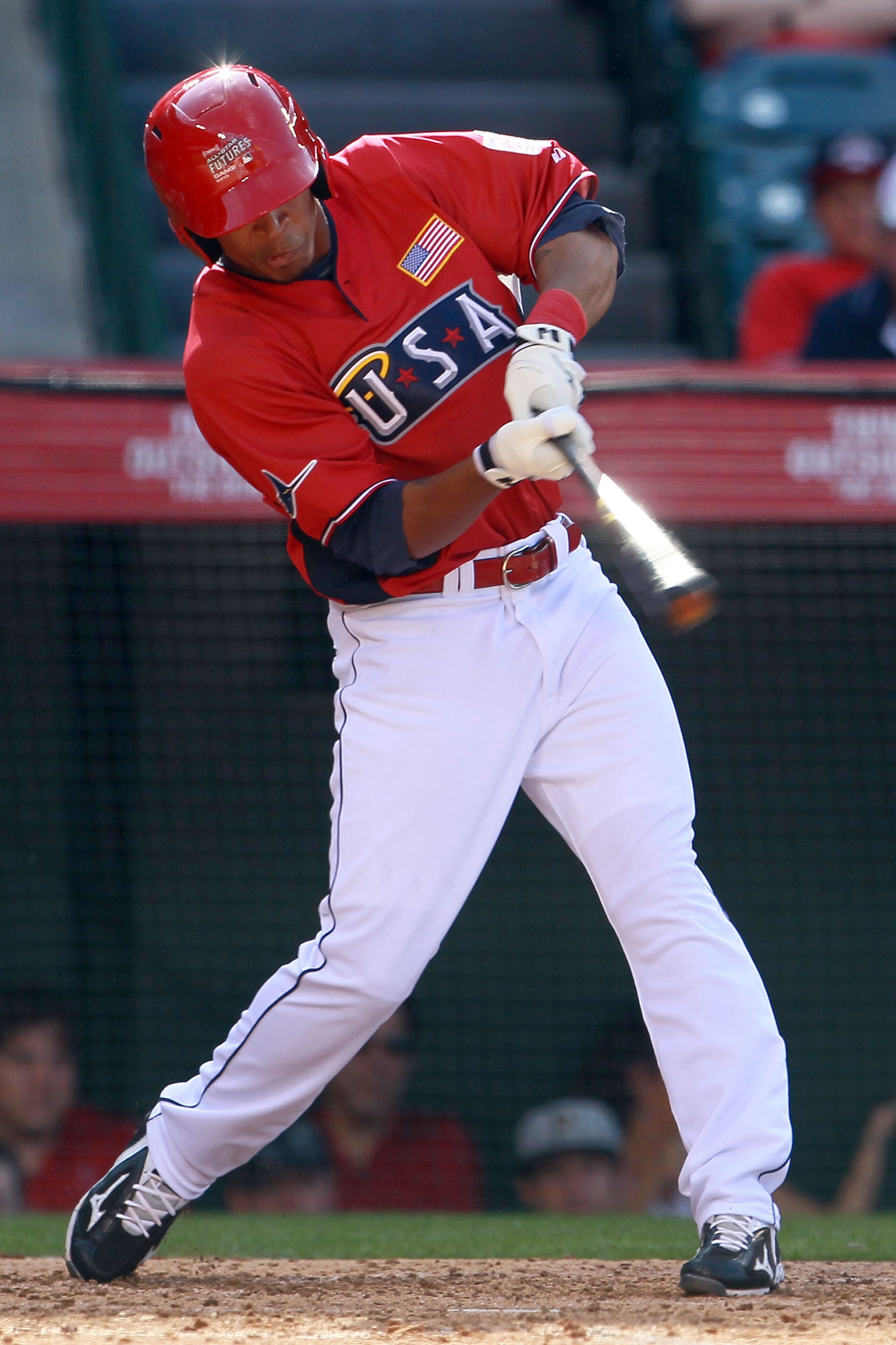ANAHEIM, CA - JULY 11: U.S. Futures All-Star Desmond Jennings #15 of the Tampa Bay Rays at bat during the 2010 XM All-Star Futures Game at Angel Stadium of Anaheim on July 11, 2010 in Anaheim, California. (Photo by Jeff Gross/Getty Images) ANAHEIM, CA - JULY 11: U.S. Futures All-Star Desmond Jennings #15 of the Tampa Bay Rays at bat during the 2010 XM All-Star Futures Game at Angel Stadium of Anaheim on July 11, 2010 in Anaheim, California. (Photo by Jeff Gross/Getty Images)