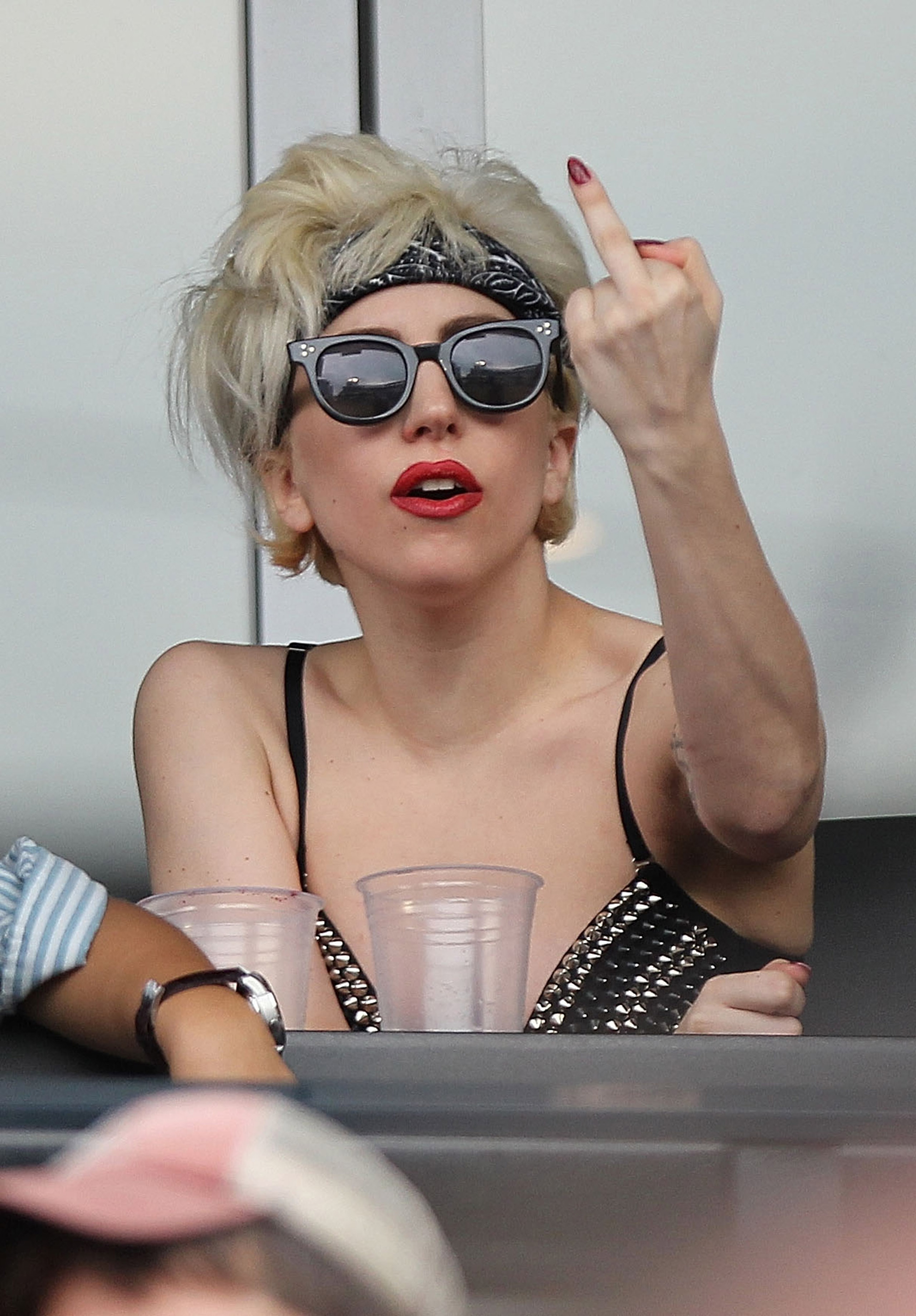 NEW YORK - JUNE 10: Singer Lady Gaga gestures during the game between the San Diego Padres and the New York Mets at Citi Field on June 10, 2010 in the Flushing neighborhood of the Queens borough of New York City. (Photo by Nick Laham/Getty Images) NEW YORK - JUNE 10: Singer Lady Gaga gestures during the game between the San Diego Padres and the New York Mets at Citi Field on June 10, 2010 in the Flushing neighborhood of the Queens borough of New York City. (Photo by Nick Laham/Getty Images)