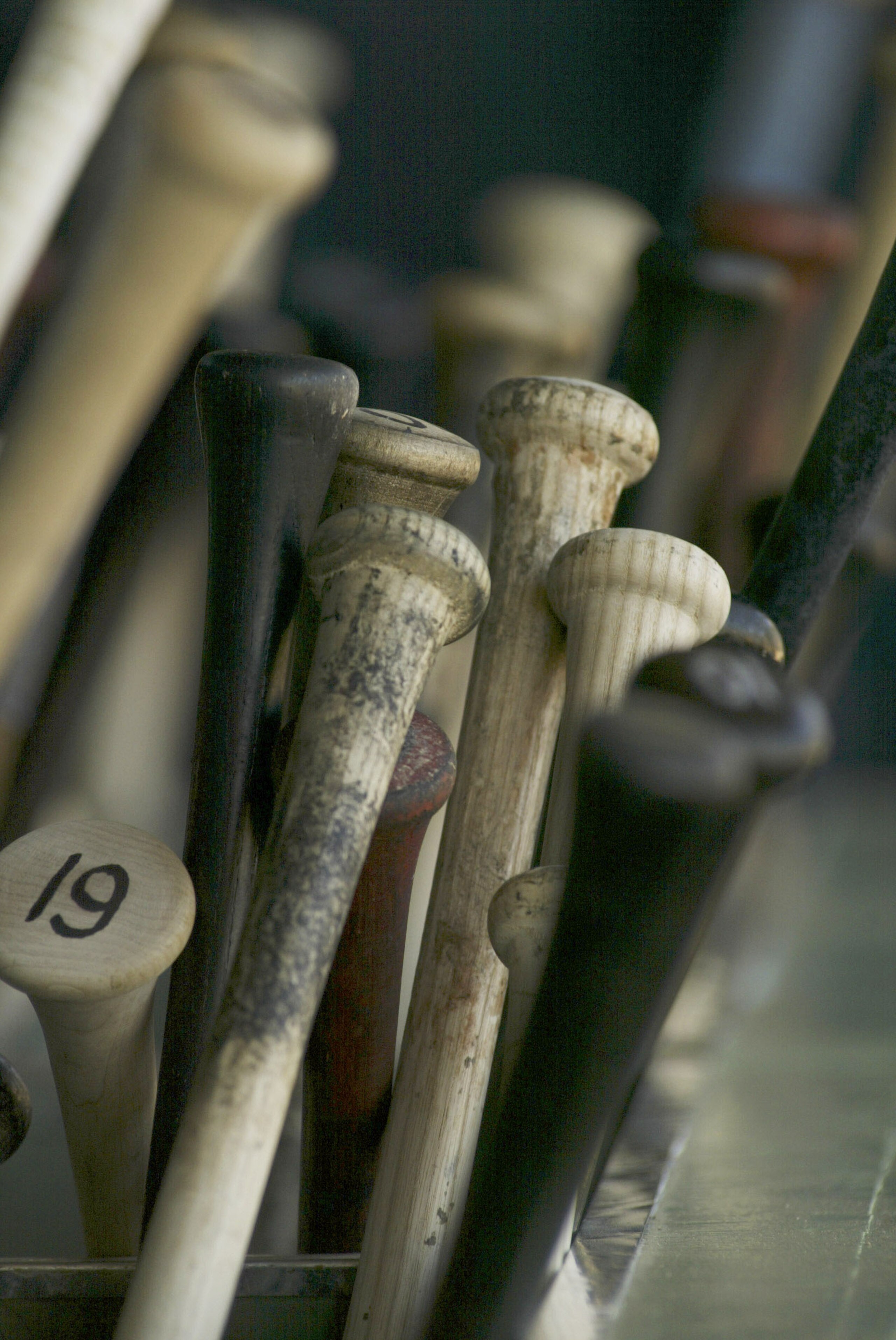 KISSIMMEE, FL - MARCH 5:  Bats sit in the bat rack before a spring training game between the Houston Astros and the Atlanta Braves on March 5, 2005 at Osceola County Stadium in Kissimmee, Florida.  (Photo by Rick Stewart/Getty Images)