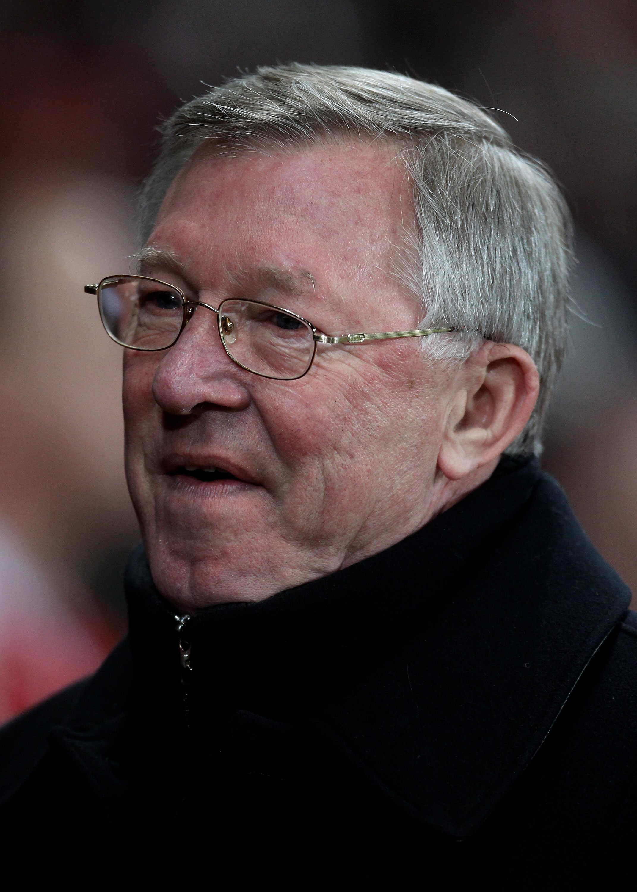 MANCHESTER, UNITED KINGDOM - DECEMBER 13: Manchester United Manager Sir Alex Ferguson looks on prior to the Barclays Premier League match between Manchester United and Arsenal at Old Trafford on December 13, 2010 in Manchester, England. (Photo by Alex Liv