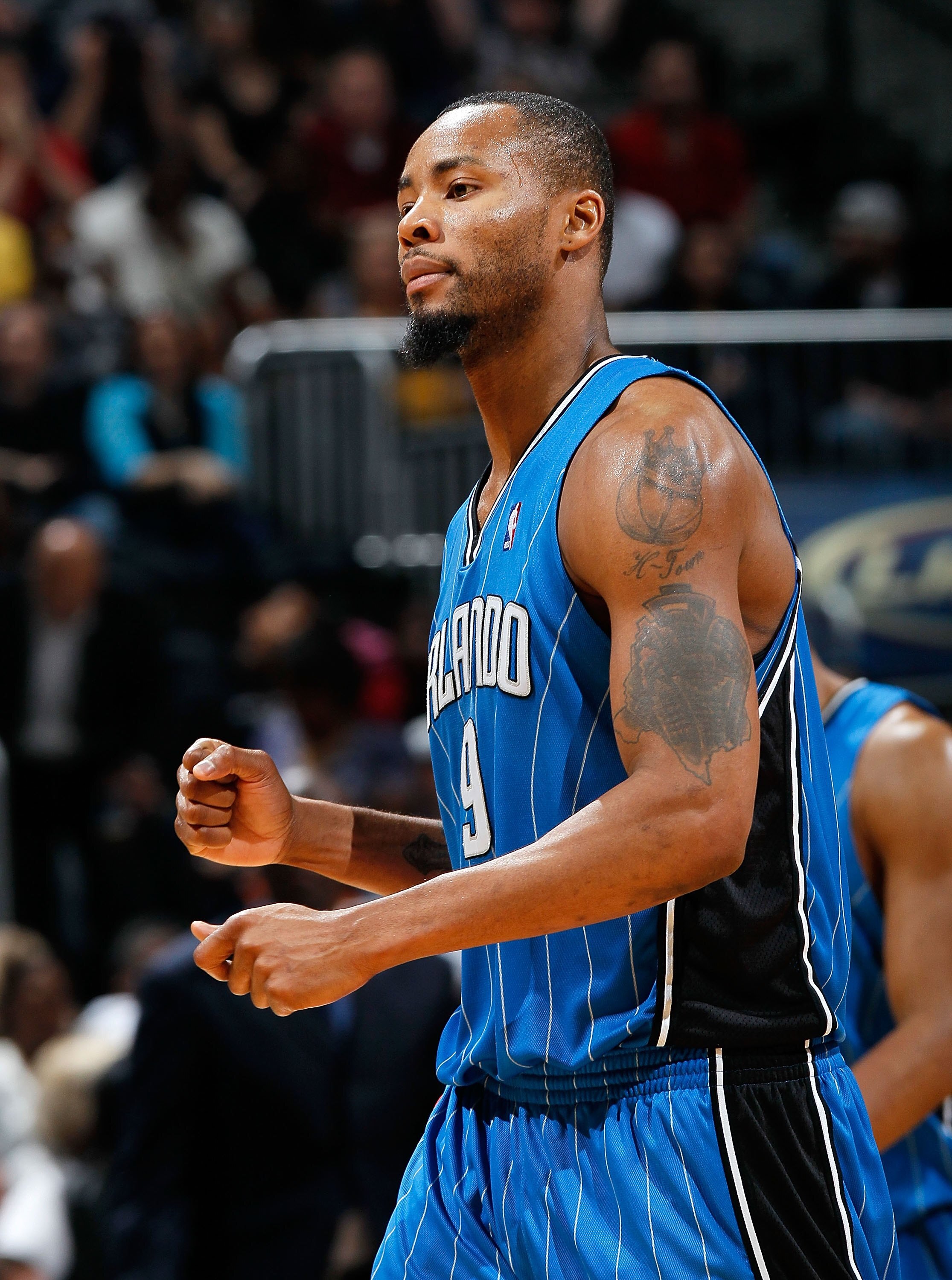 ATLANTA - MARCH 24:  Rashard Lewis #9 of the Orlando Magic against the Atlanta Hawks at Philips Arena on March 24, 2010 in Atlanta, Georgia.  NOTE TO USER: User expressly acknowledges and agrees that, by downloading and/or using this Photograph, User is c