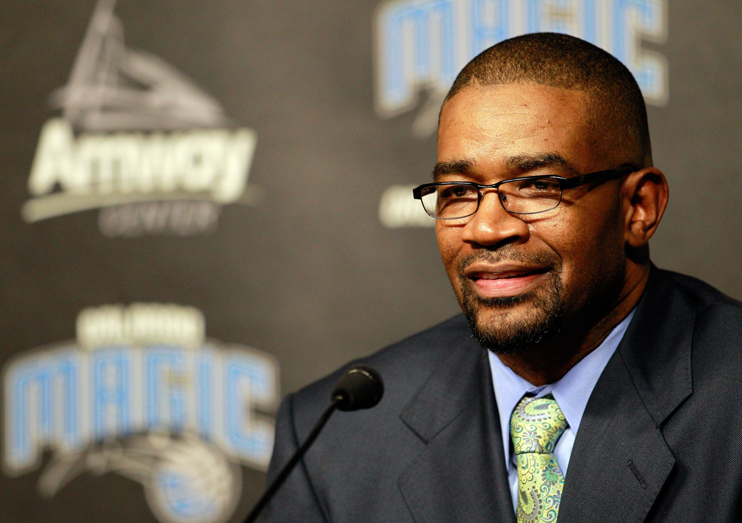 ORLANDO, FL - DECEMBER 18:  Orlando Magic General Manager Otis Smith speaks to the media regarding the aquisition of Gilbert Arenas from the Washington Wizards, Jason Richardson, Hedo Turkoglu, and Earl Clark from the Phoenix Suns at Amway Arena on Decemb