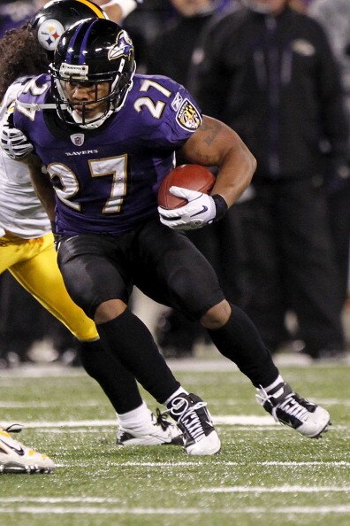 BALTIMORE, MD - DECEMBER 05: Ray Rice #27 of the Baltimore Ravens runs with the ball against the Pittsburgh Steelers at M&T Bank Stadium on December 5, 2010 in Baltimore, Maryland. (Photo by Geoff Burke/Getty Images) BALTIMORE, MD - DECEMBER 05: Ray Rice #27 of the Baltimore Ravens runs with the ball against the Pittsburgh Steelers at M&T Bank Stadium on December 5, 2010 in Baltimore, Maryland. (Photo by Geoff Burke/Getty Images)