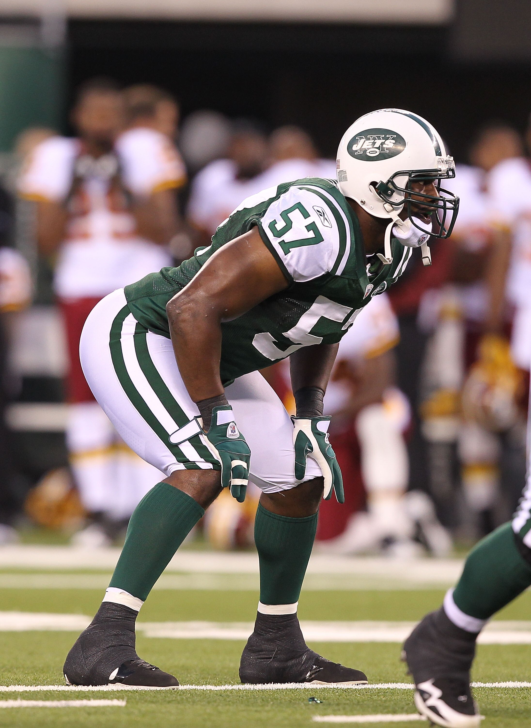EAST RUTHERFORD, NJ - AUGUST 27: Bart Scott #57 of the New York Jets in action against the Washington Redskins during their preseason game on August 27, 2010 at the New Meadowlands Stadium in East Rutherford, New Jersey. (Photo by Al Bello/Getty Image EAST RUTHERFORD, NJ - AUGUST 27: Bart Scott #57 of the New York Jets in action against the Washington Redskins during their preseason game on August 27, 2010 at the New Meadowlands Stadium in East Rutherford, New Jersey. (Photo by Al Bello/Getty Image