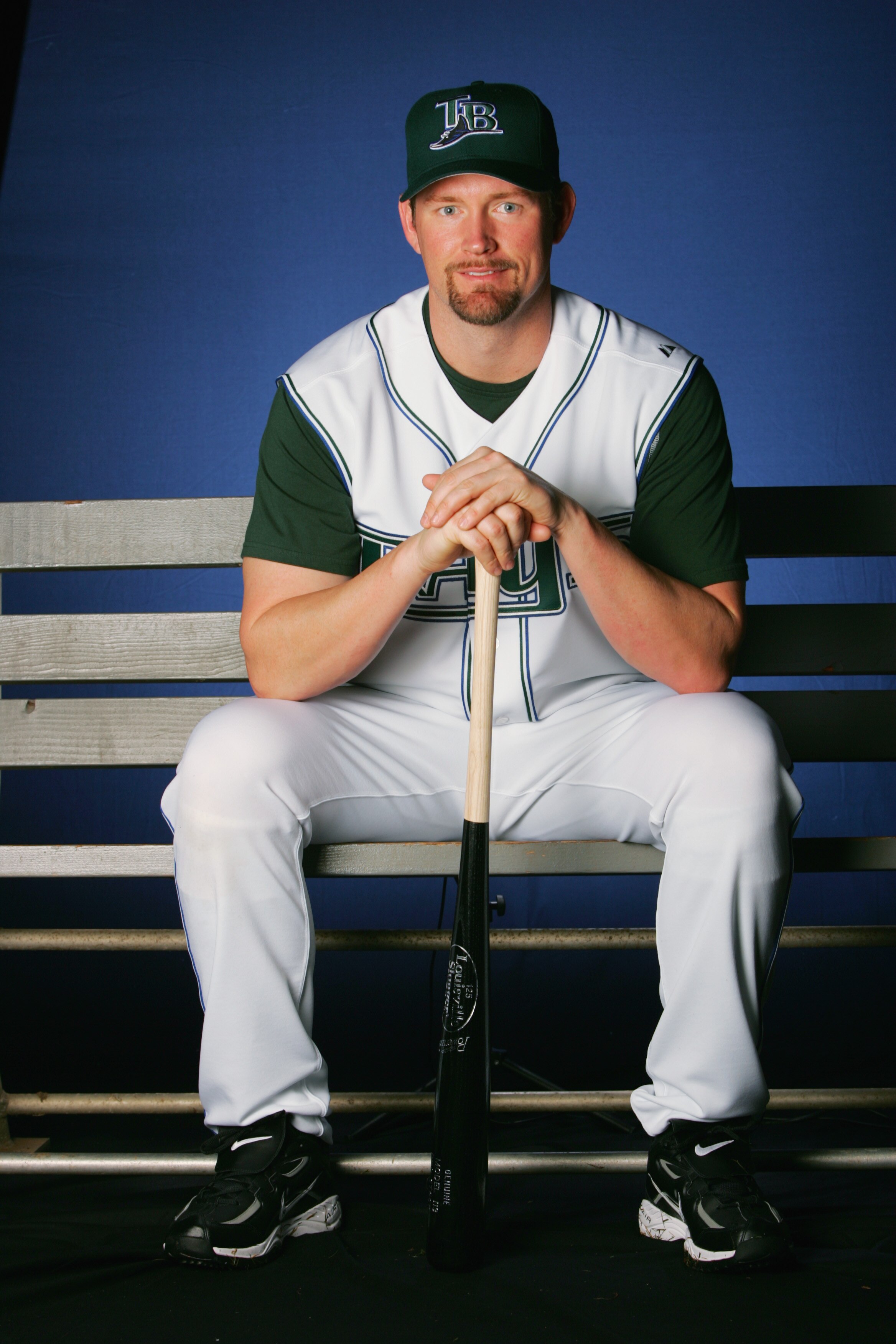 ST. PETERSBURG, FL - FEBRUARY 23:  Aubrey Huff #19 poses during Tampa Bay Devil Rays photo day February 23, 2006 at the Raymond A. Naimoli Baseball Complex in St. Petersburg, Florida. (Photo by Jamie Squire/Getty Images)