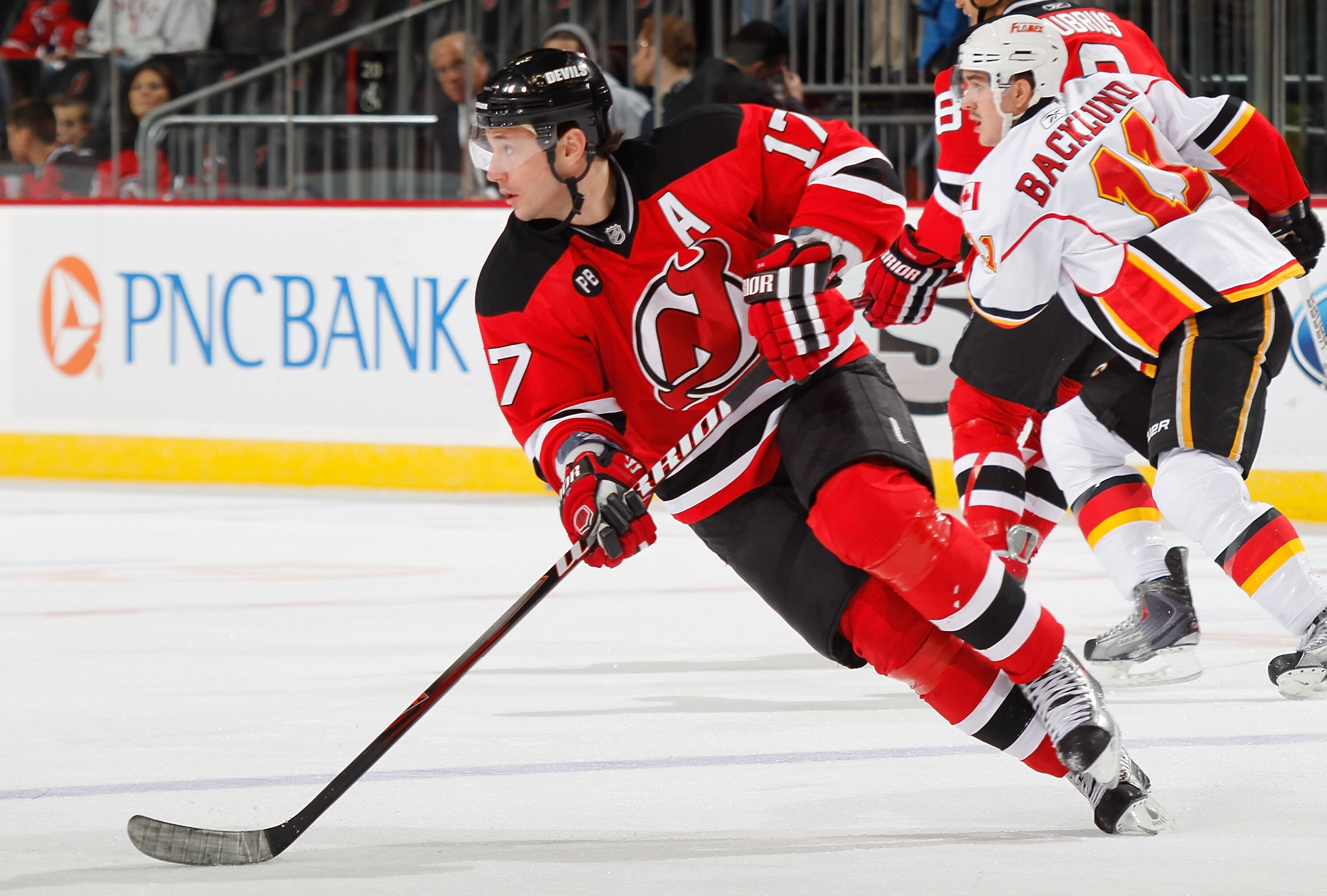 NEWARK, NJ - NOVEMBER 24:  Ilya Kovalchuk #17 of the New Jersey Devils skates during a hockey game against the Calgary Flames at the Prudential Center on November 24, 2010 in Newark, New Jersey.  (Photo by Paul Bereswill/Getty Images)