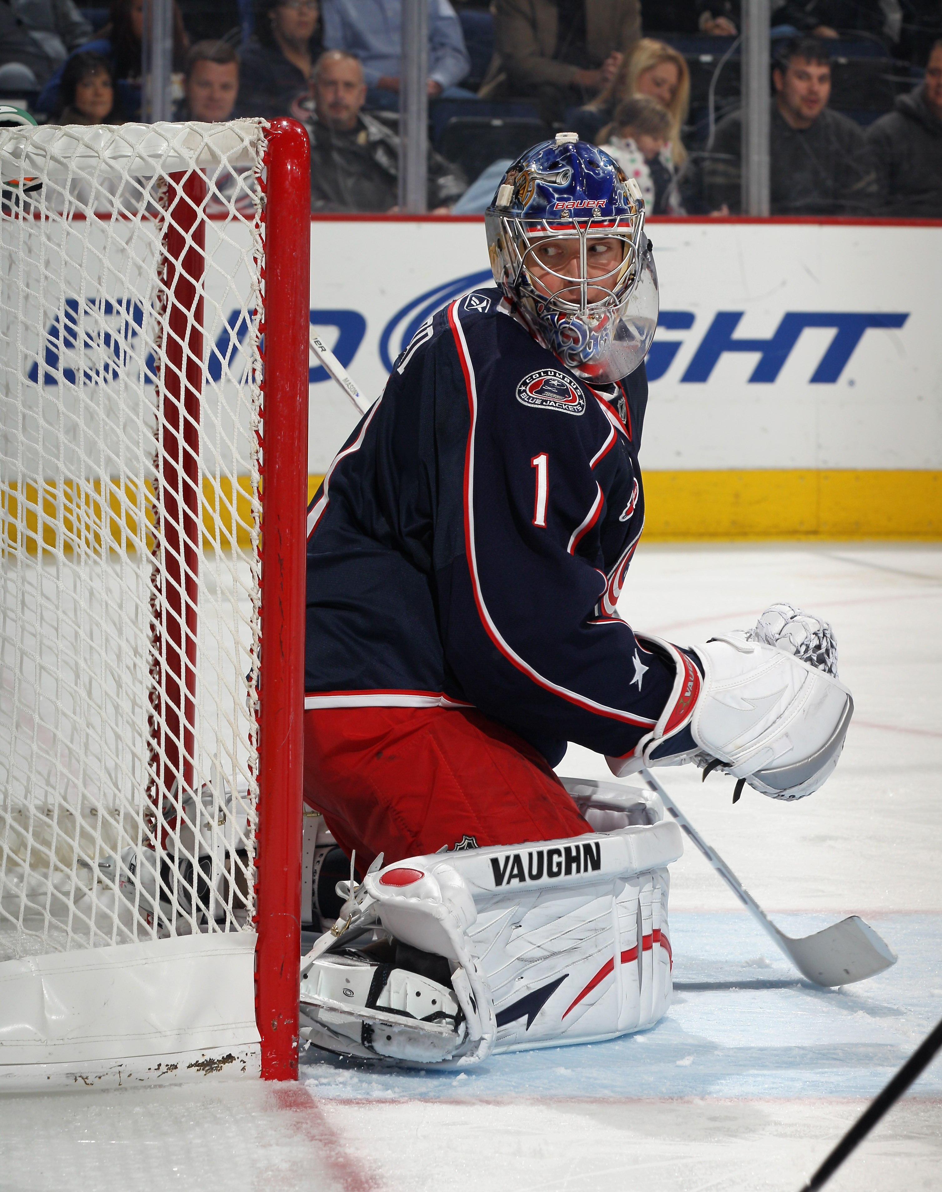 COLUMBUS, OH - DECEMBER 01:  Steve Mason #1 of the Columbus Blue Jackets skates against the Nashville Predators at the Nationwide Arena on December 1, 2010 in Columbus, Ohio.  (Photo by Bruce Bennett/Getty Images)