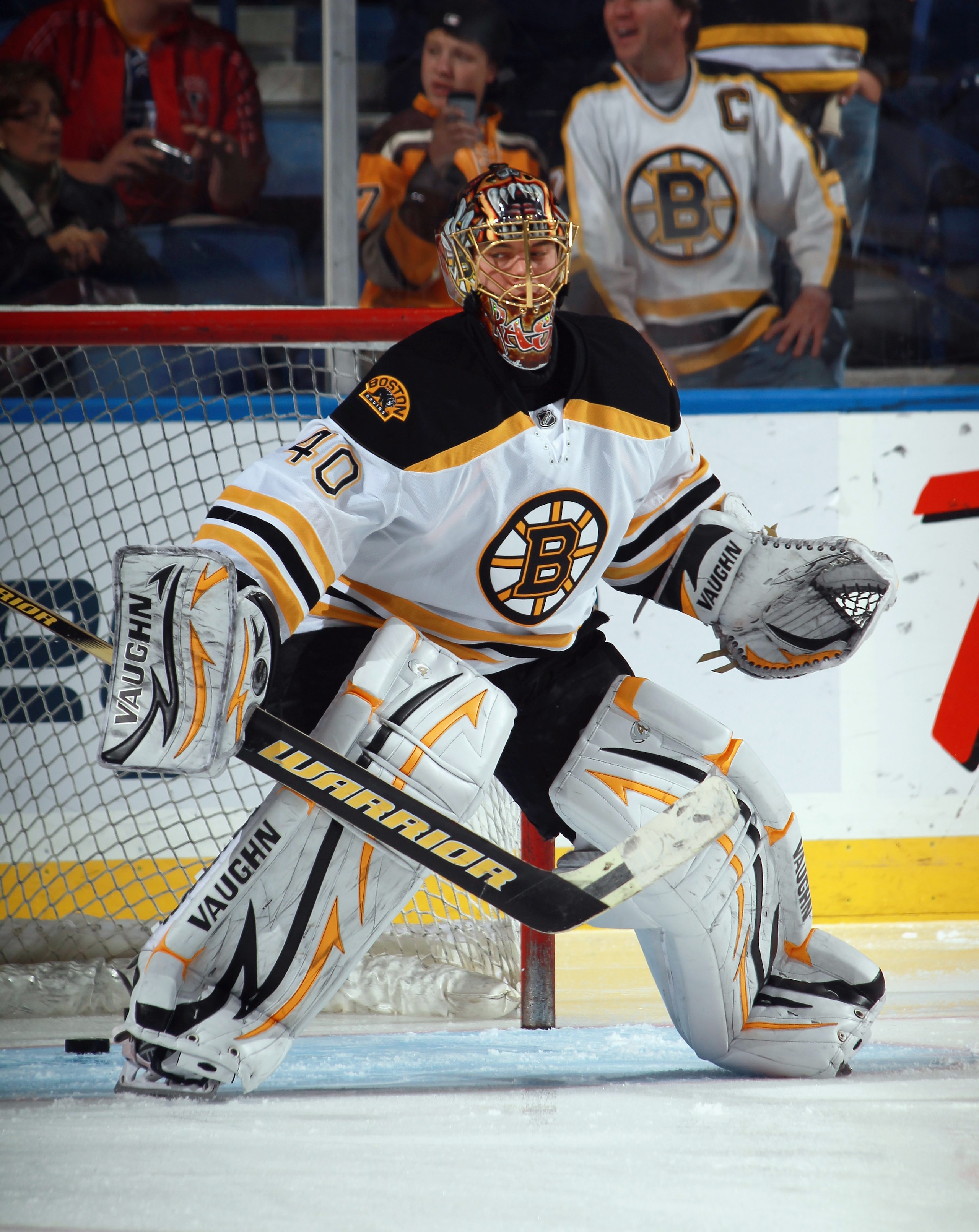 BUFFALO, NY - NOVEMBER 03: Tuukka Rask #40 of the Boston Bruins skates during warmups prior to the game against the Buffalo Sabres at the HSBC Arena on November 3, 2010 in Buffalo, New York. The Bruins defeated the Sabres 5-2.  (Photo by Bruce Bennett/Get