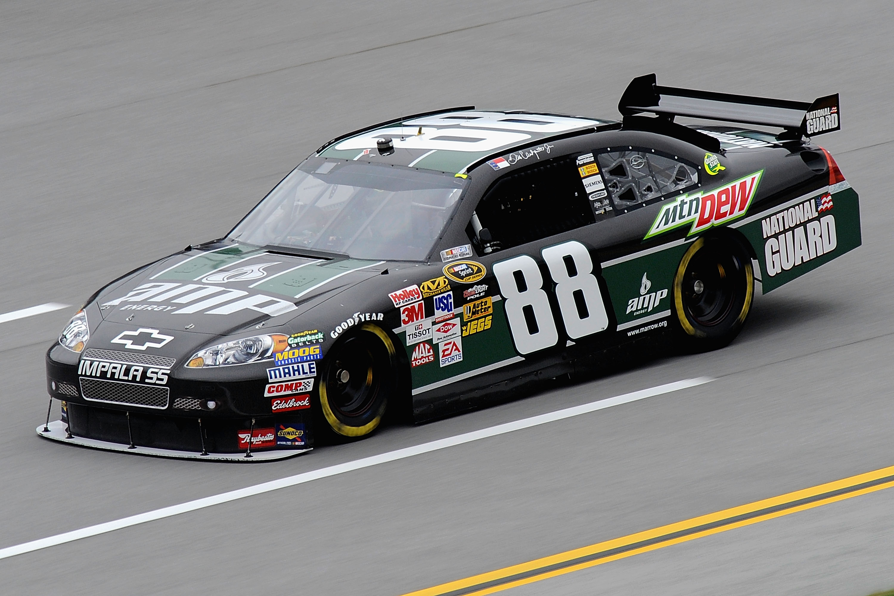 TALLADEGA, AL - OCTOBER 30:  Dale Earnhardt Jr. drives the #88 AMP Energy Get on the 88/National Guard Chevrolet during practice for the NASCAR Sprint Cup Series AMP Energy 500 at Talladega Superspeedway on October 30, 2009 in Talladega, Alabama.  (Photo