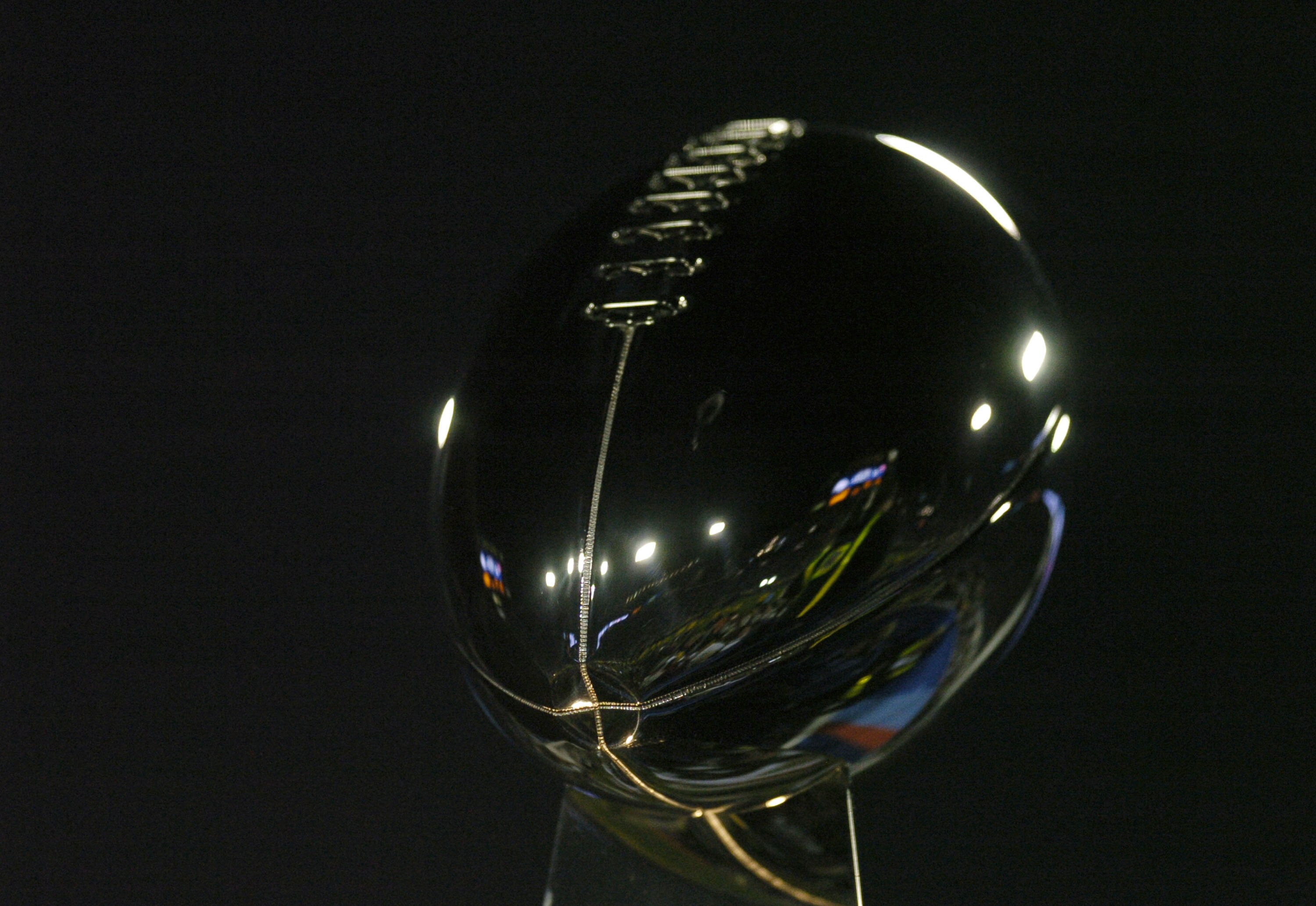 The Vince Lombardi Trophy at Super Bowl XXXIX between the Philadelphia Eagles and the New England Patriots at Alltel Stadium in Jacksonville, Florida on February 6, 2005.  (Photo by Al Messerschmidt/Getty Images)