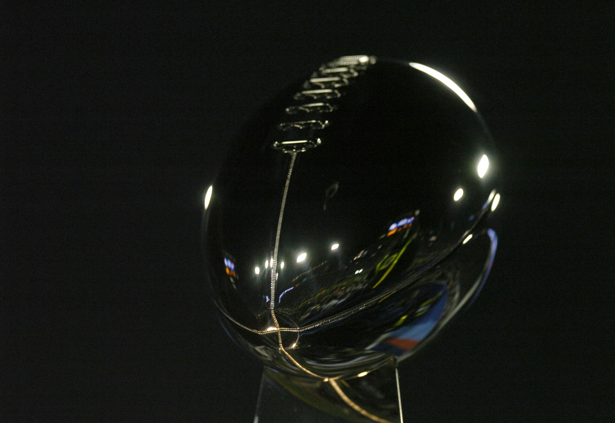 The Vince Lombardi Trophy at Super Bowl XXXIX between the Philadelphia Eagles and the New England Patriots at Alltel Stadium in Jacksonville, Florida on February 6, 2005.  (Photo by Al Messerschmidt/Getty Images)