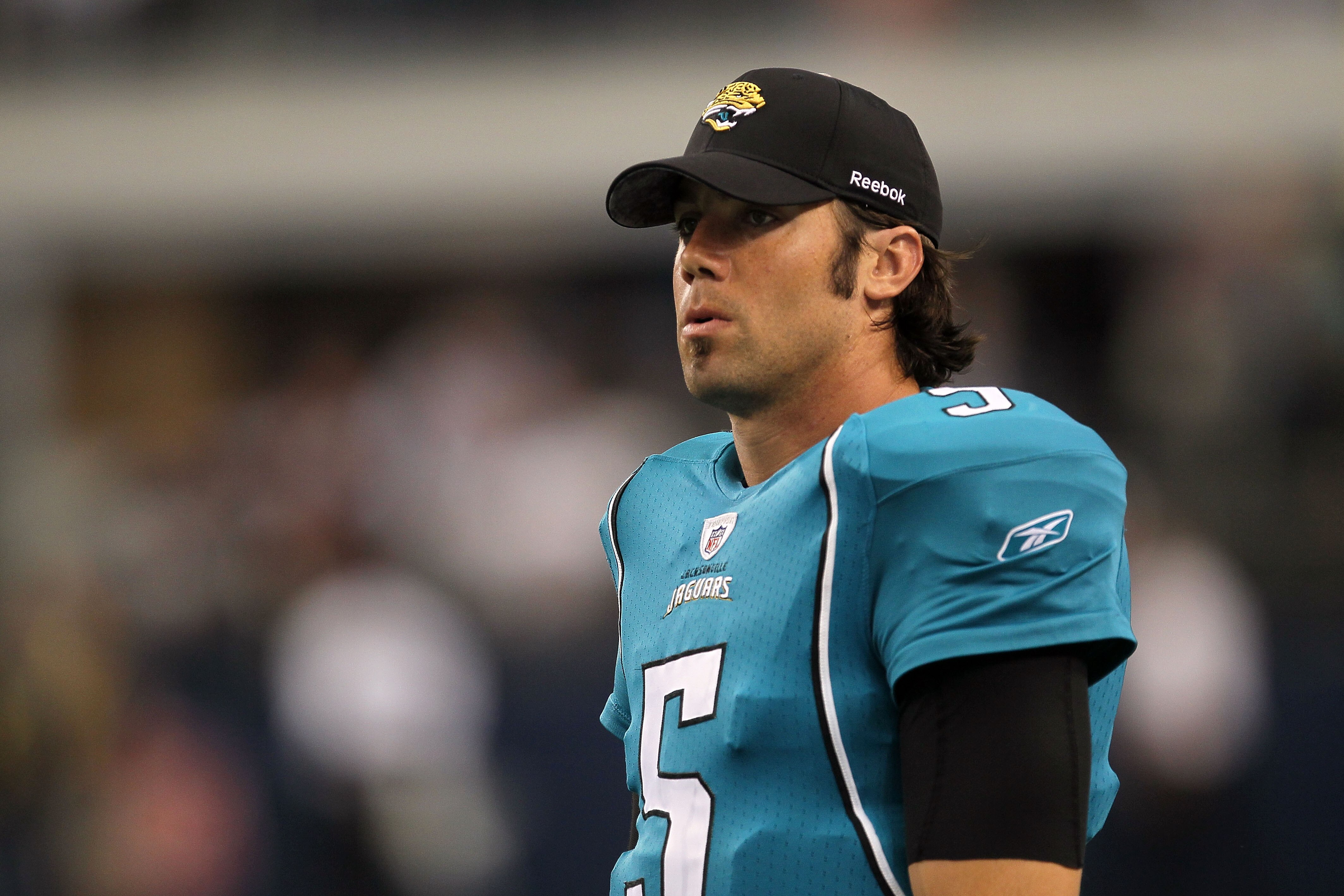 ARLINGTON, TX - OCTOBER 31:  Trent Edwards #5 of the Jacksonville Jaguars looks on from the sideline against the Dallas Cowboys at Cowboys Stadium on October 31, 2010 in Arlington, Texas.  (Photo by Stephen Dunn/Getty Images)