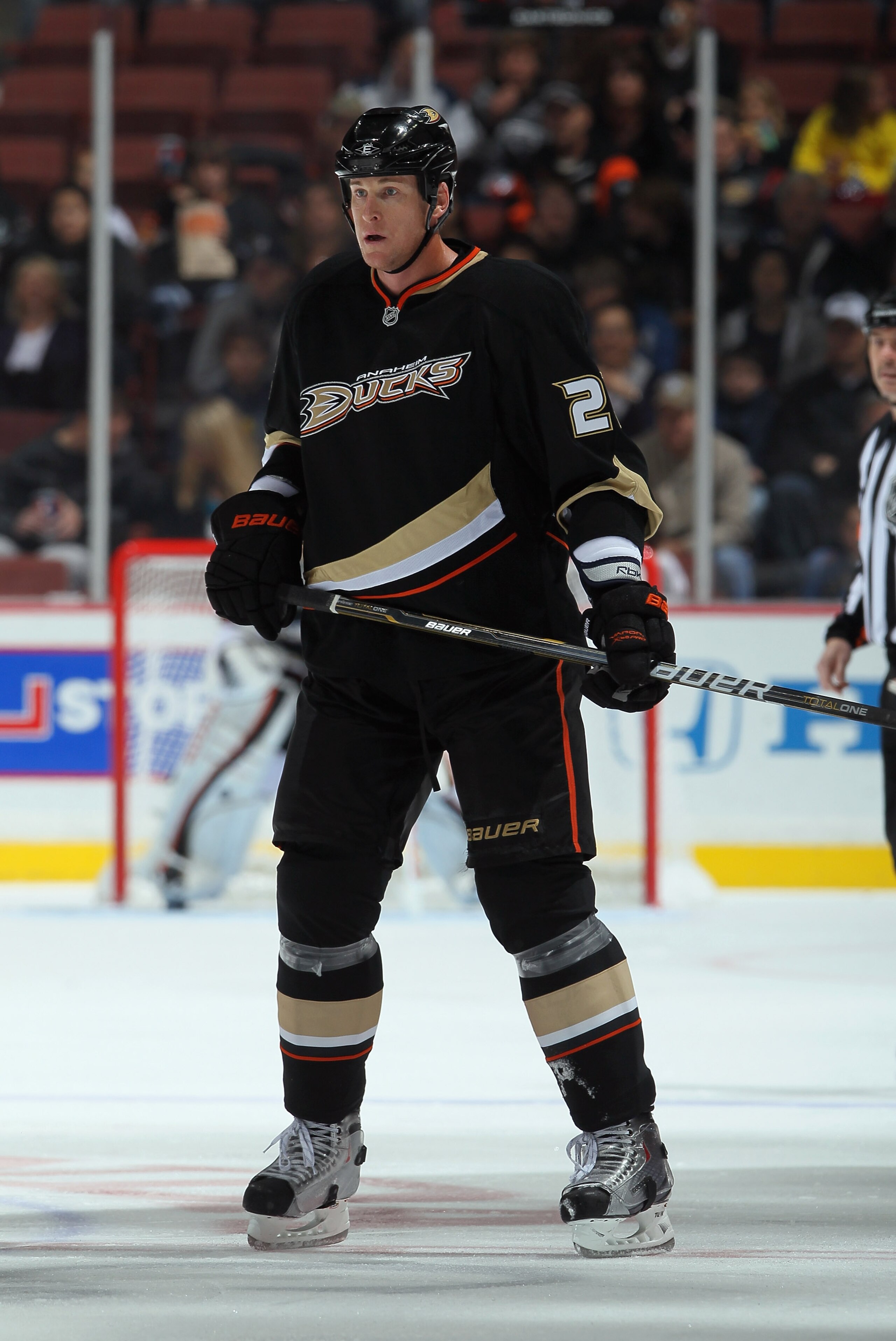 ANAHEIM, CA - NOVEMBER 21:  Andy Sutton #25 of the Anaheim Ducks skates against the Edmonton Oilers at the Honda Center on November 21, 2010 in Anaheim, California.  (Photo by Jeff Gross/Getty Images)