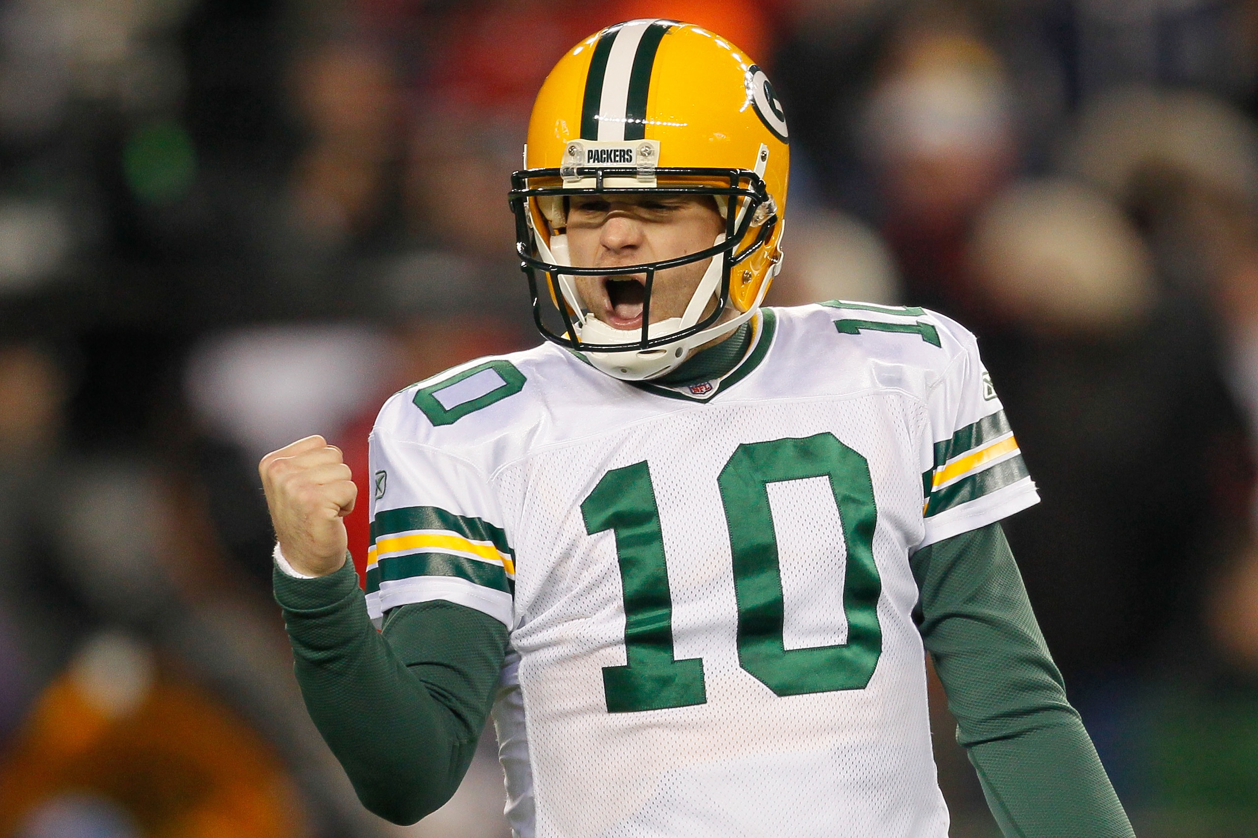 FOXBORO, MA - DECEMBER 19:  Quarterback Matt Flynn #10 of the Green Bay Packers reacts during the second quarter of the game against the New England Patriots at Gillette Stadium on December 19, 2010 in Foxboro, Massachusetts. The Patriots won the game 31-