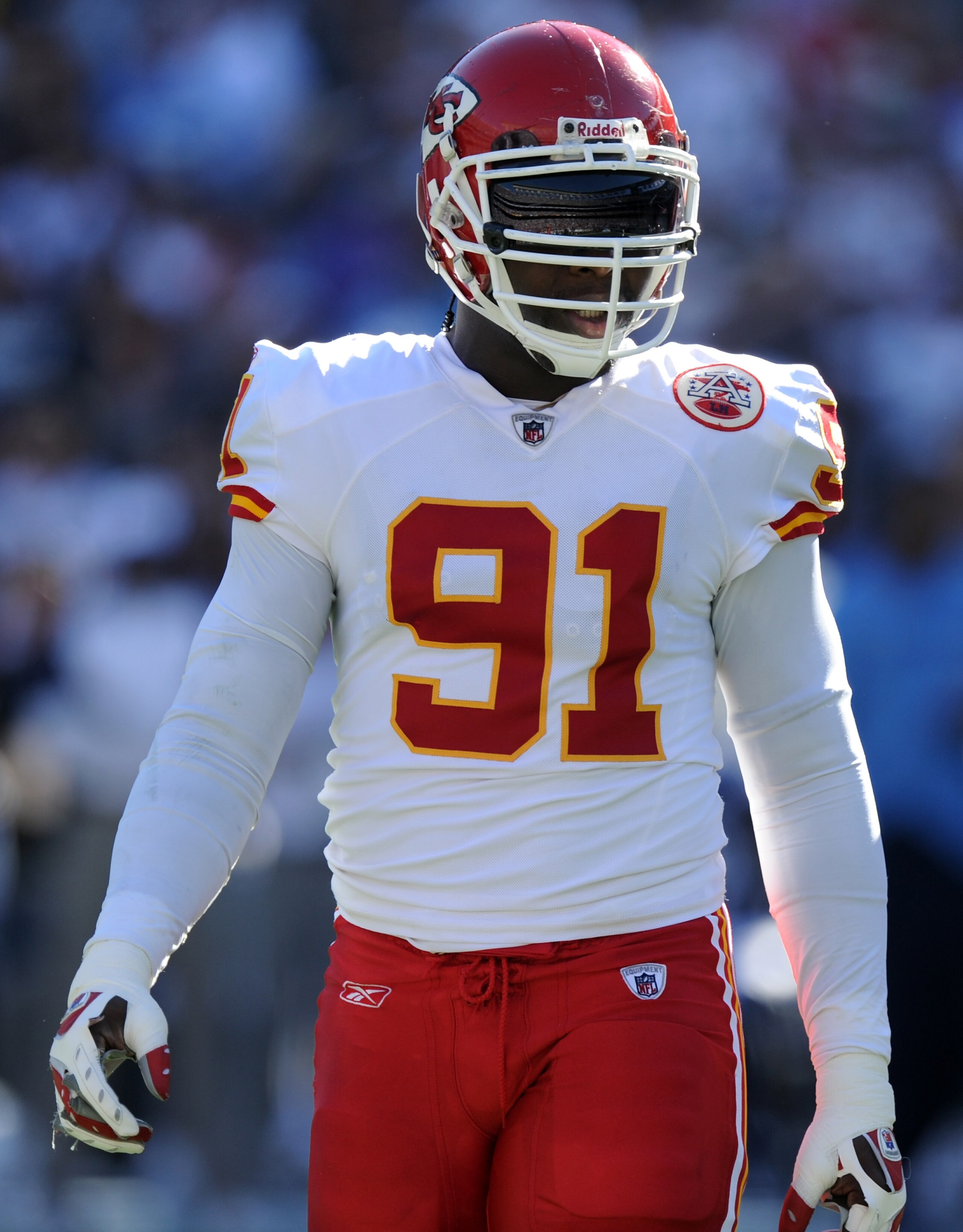 SAN DIEGO, CA - DECEMBER 12: Tamba Hali #91 of the Kansas City Chiefs waits at the line of scrimmage against the San Diego Chargers at Qualcomm Stadium on December 12, 2010 in San Diego, California. (Photo by Harry How/Getty Images) SAN DIEGO, CA - DECEMBER 12: Tamba Hali #91 of the Kansas City Chiefs waits at the line of scrimmage against the San Diego Chargers at Qualcomm Stadium on December 12, 2010 in San Diego, California. (Photo by Harry How/Getty Images)