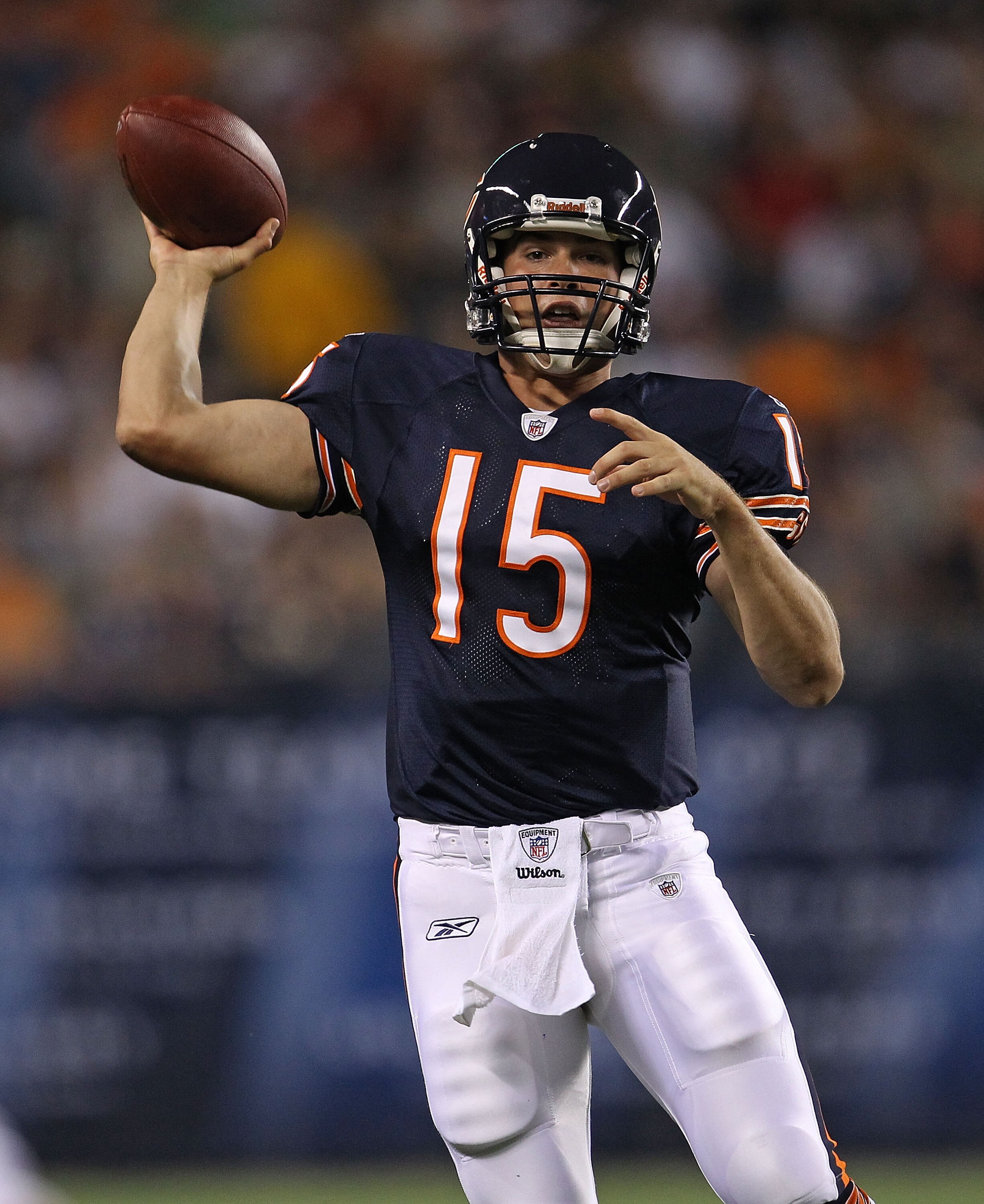 CHICAGO - AUGUST 28: Dan LeFevour #15 of the Chicago Bears passes the ball against the Arizona Cardinals during a preseason game at Soldier Field on August 28, 2010 in Chicago, Illinois. The Cardinals defeated the Bears 14-9. (Photo by Jonathan Daniel/Get