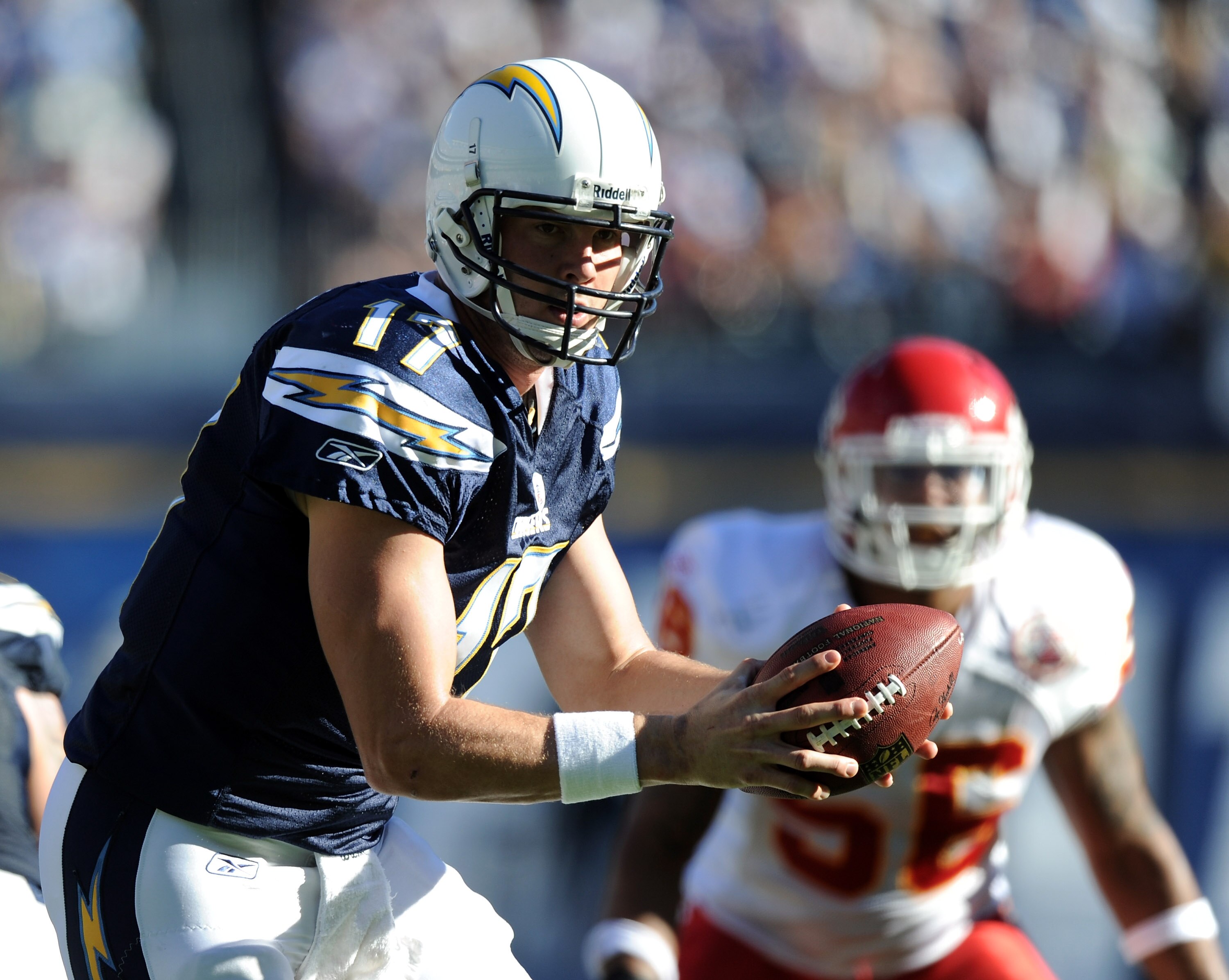 SAN DIEGO, CA - DECEMBER 12:  Philip Rivers #17 of the San Diego Chargers prepares to handoff during the game against the Kansas City Chiefs at Qualcomm Stadium on December 12, 2010 in San Diego, California.  (Photo by Harry How/Getty Images)