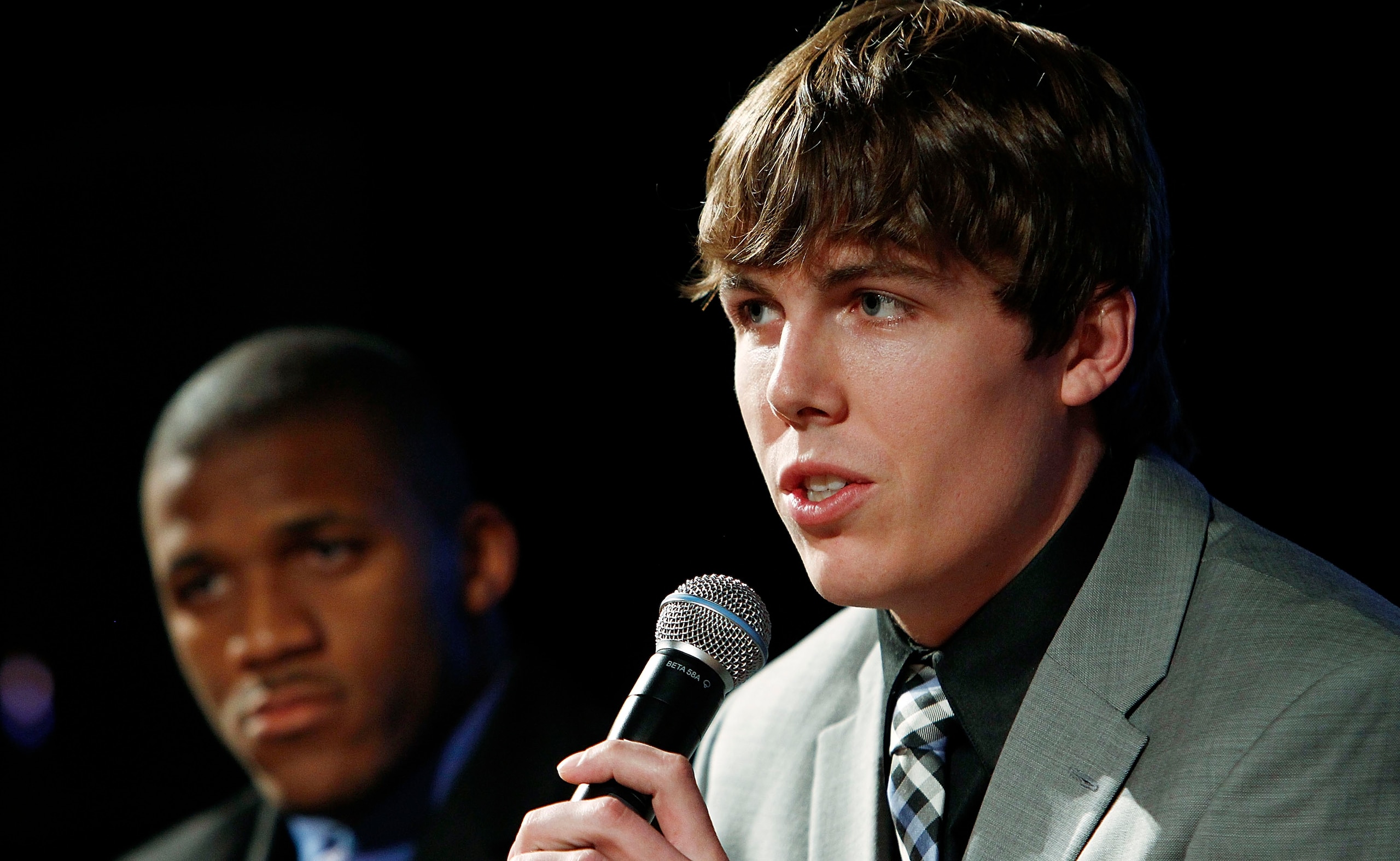 NEW YORK - DECEMBER 11:  2010 Heisman Trophy candidate Kellen Moore of the Boise State University Broncos speaks at a press conference at The New York Marriott Marquis on December 11, 2010 in New York City.  (Photo by Jeff Zelevansky/Getty Images)