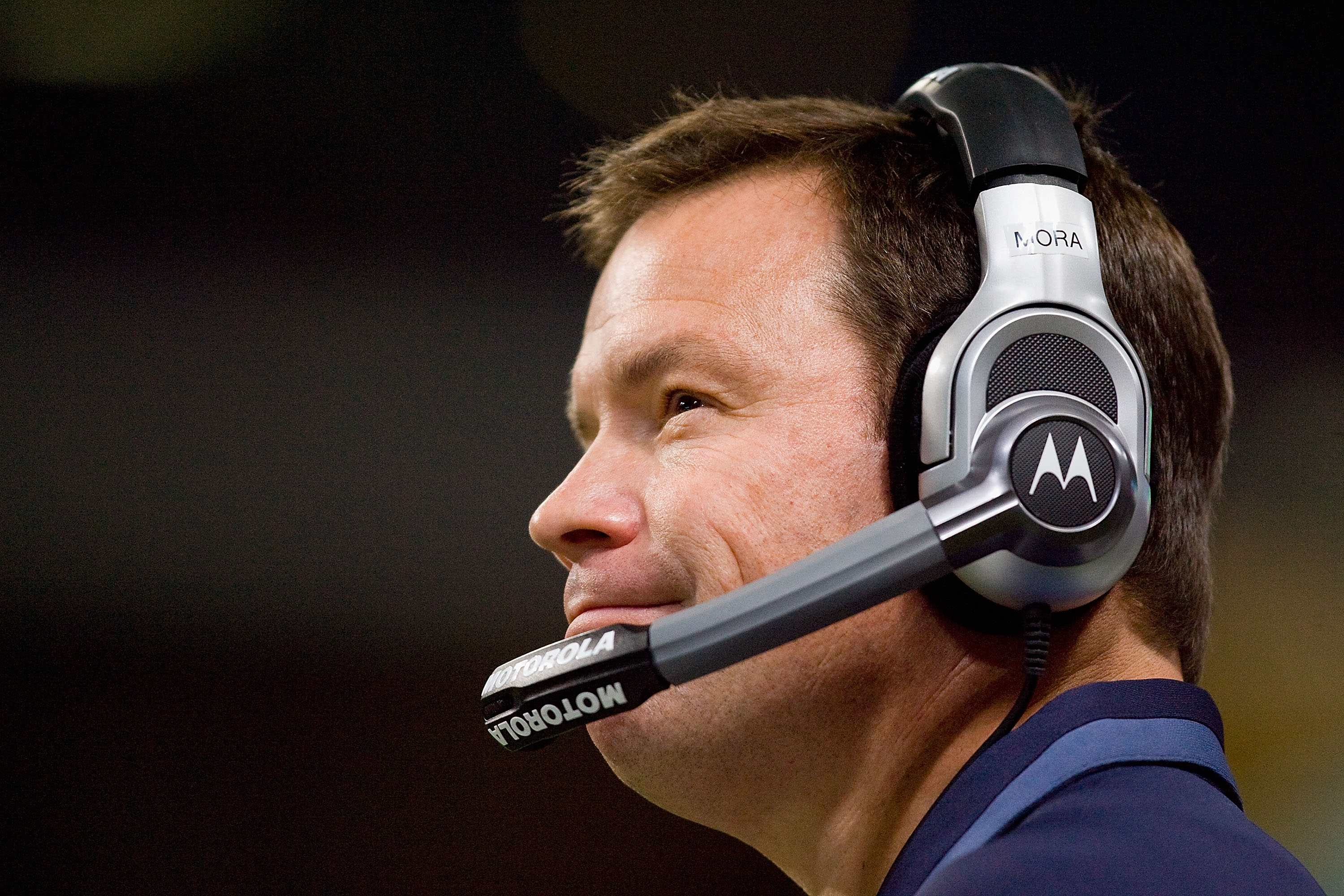 ST. LOUIS - NOVEMBER 29:  Head coach Jim Mora of the Seattle Seahawks looks on from the sideline against the St. Louis Rams at the Edward Jones Dome on November 29, 2009 in St. Louis, Missouri.  The Seahawks beat the Rams 27-17.  (Photo by Dilip Vishwanat