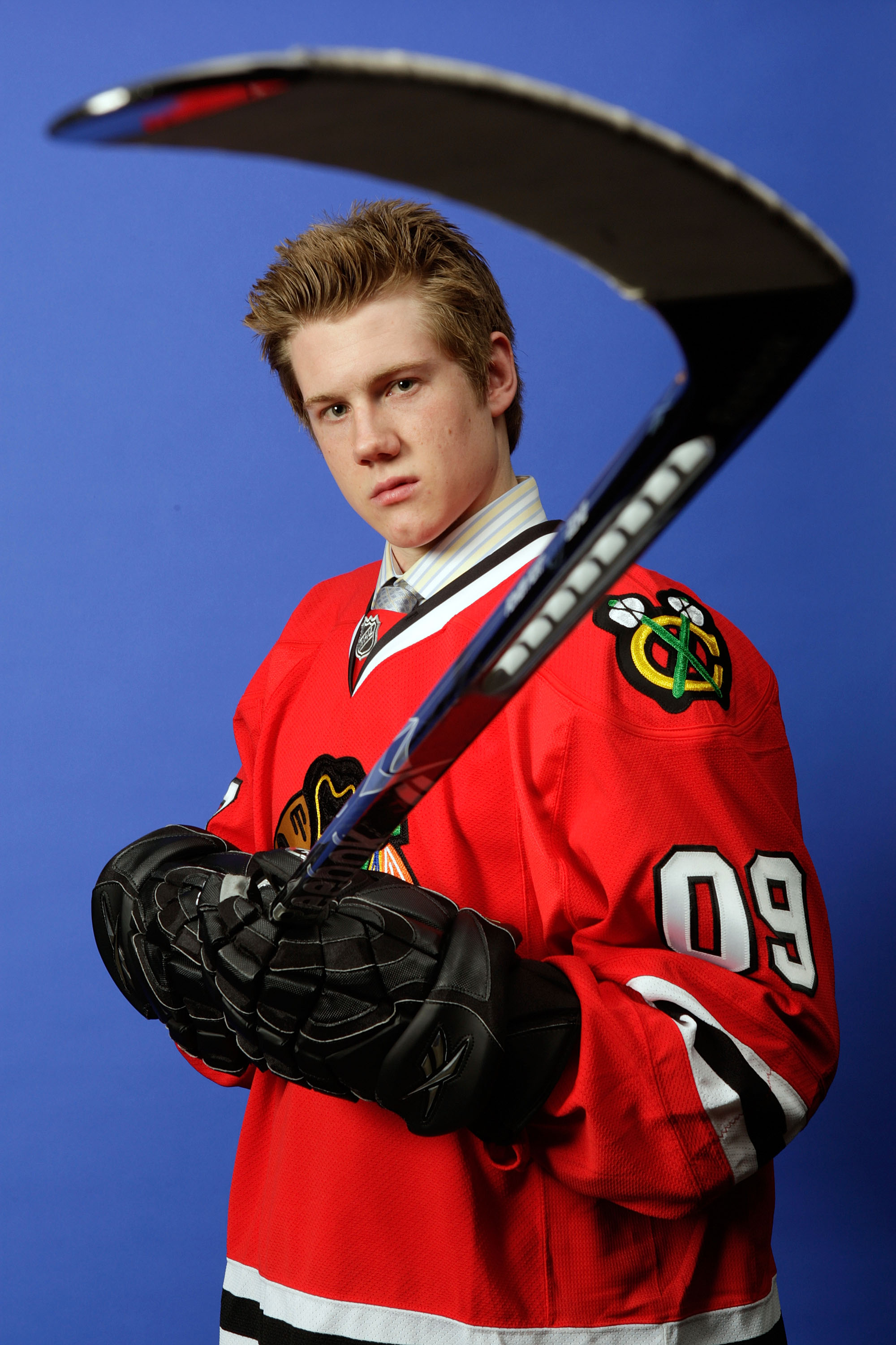 MONTREAL, QC - JUNE 26:  Dylan Olsen of the Chicago Blackhawks poses for a portrait  after he was selected #28 overall by the Blackhawks during the first round of the 2009 NHL Entry Draft at the Bell Centre on June 26, 2009 in Montreal, Quebec, Canada.  (